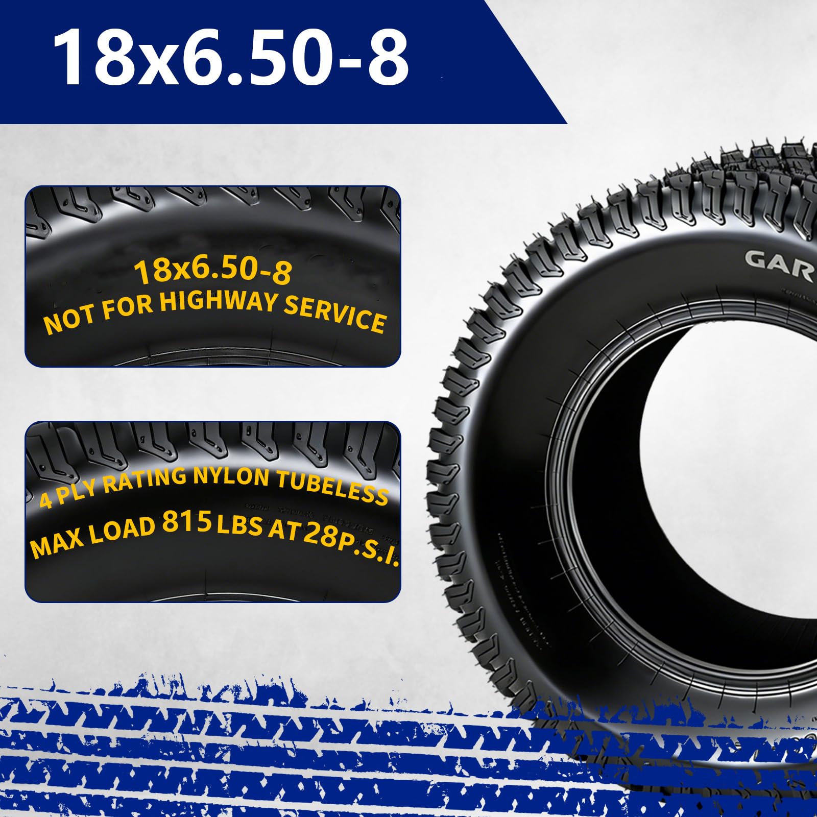 Garvee 18x6.50-8 Lawn Mower Tires Set Of 2 4-Ply Tubeless Garden Tractor Turf Tires For Mowers & Yard Carts 18x6.50x8 Black