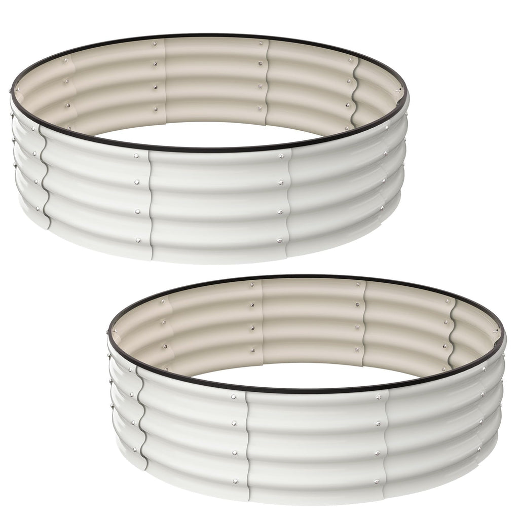 Garvee 2-Pack 4'x4'x1' Round Galvanized Raised Garden Beds - Heavy-Duty, Open Bottom Design Planters for Outdoor Flowers & Vegetables, White