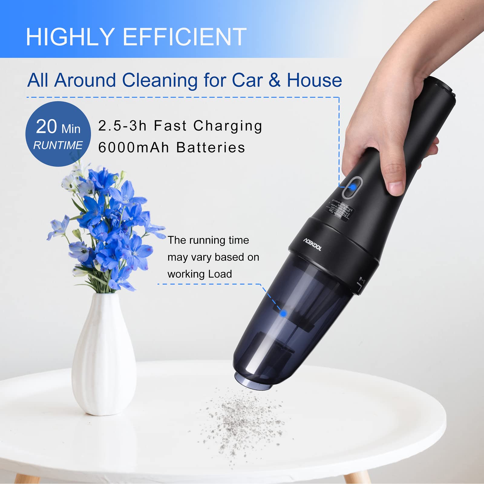 Garvee Car Handheld Vacuums, 8500Pa High Power Portable Mini Cordless Rechargeable Vacuum Cleaner for Car, Office Home and Pet Hair