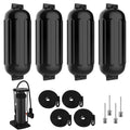 Garvee Boat Fenders 8.5 x 27 inches Pack of 4, Boat Bumpers for Docking with 4 Ropes, Inflatable Ribbed Marine Pontoon Boat Fender Bumper for Docks with 1 Storage Bag, 1 Air Pump and 4 Needles, Black