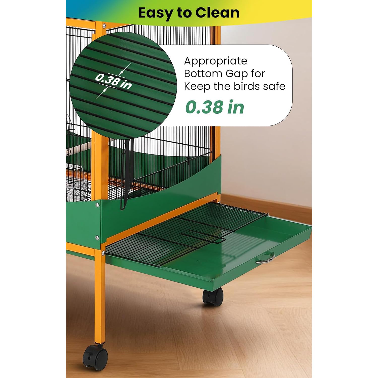 Garvee Extra Large Bird Cage 66''H with Removable Tray Waterproof Roof Lockable Caster Indoor Outdoor Yellow Green