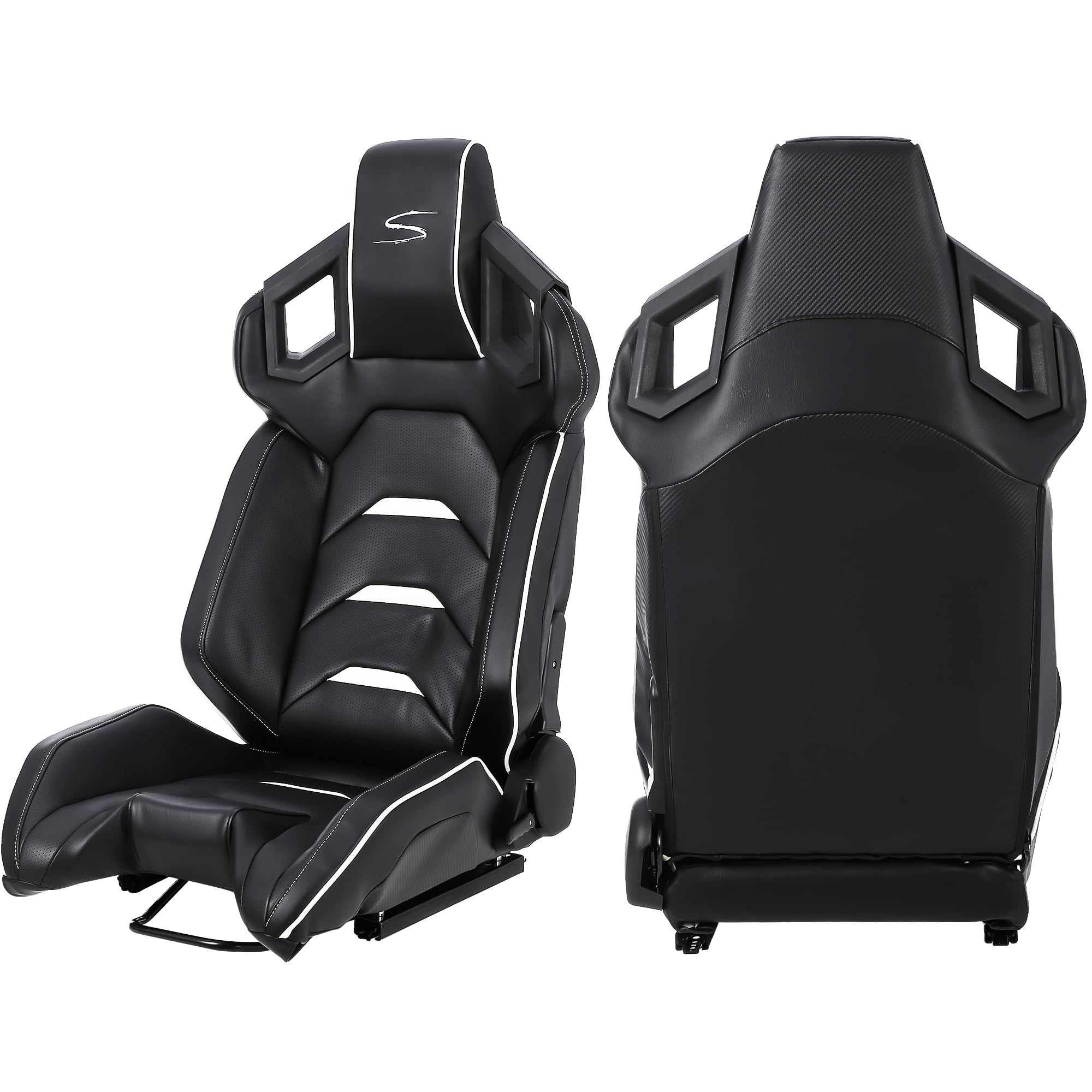 Garvee Universal Racing Seats with 2 Sliders,Adjustable PU & Carbon Leather Seats Automatic Sport Seats,Reclinable Bucket Seats for Cars,1 Pair Driver(Black, 23.6"×19.7"×37.4")