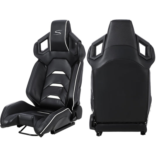 Garvee Reclinable Bucket Seats for Cars,Universal Racing Seats with 2 Sliders,Adjustable PU & Carbon Leather Seats Automatic Sport Seats,1 Passenger Side(Black, 23.6"×19.7"×37.4")