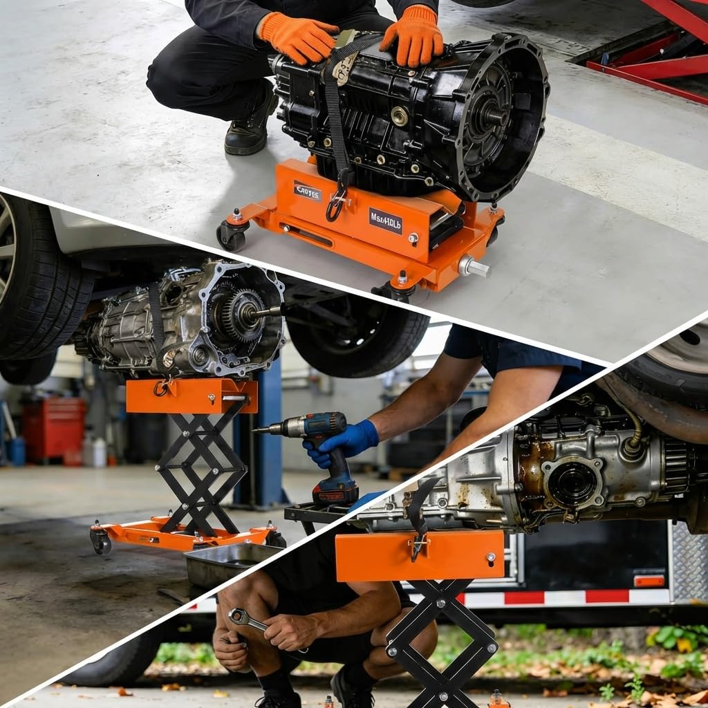 Garvee 450 LBS Auto Repair Lifting Jack, Heavy-Duty Transmission Jack for Vehicle Maintenance, Adjustable 22.83in Height, Orange