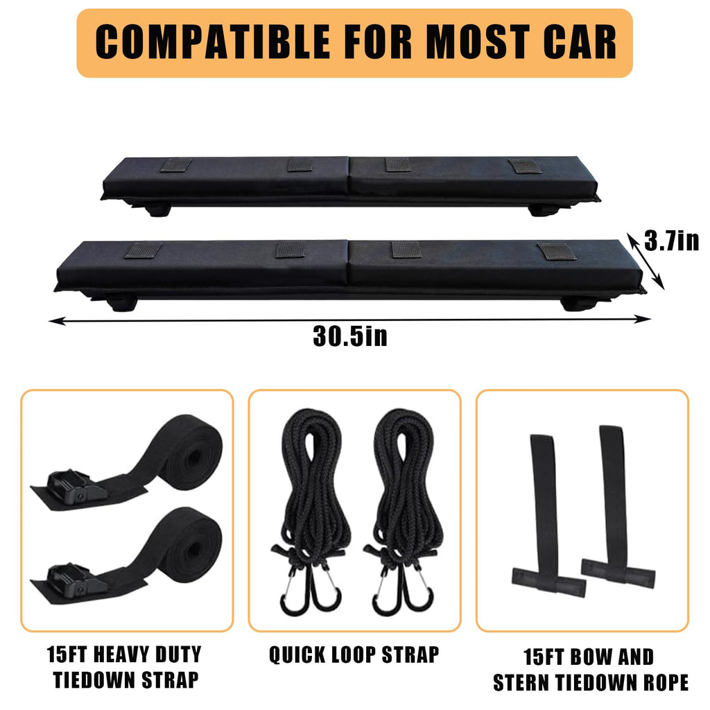 Garvee 30.5 Inch Soft Roof Rack Pads - Protective Water-Resistant Pads for Crossbars, Universal Fit, Black