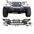 Garvee Front Bumper Compatible with Wrangler TJ 1997-2006, Full Width Off-Road Rock Crawler Bumper with 2 LED Lights, Heavy Duty Steel, Black