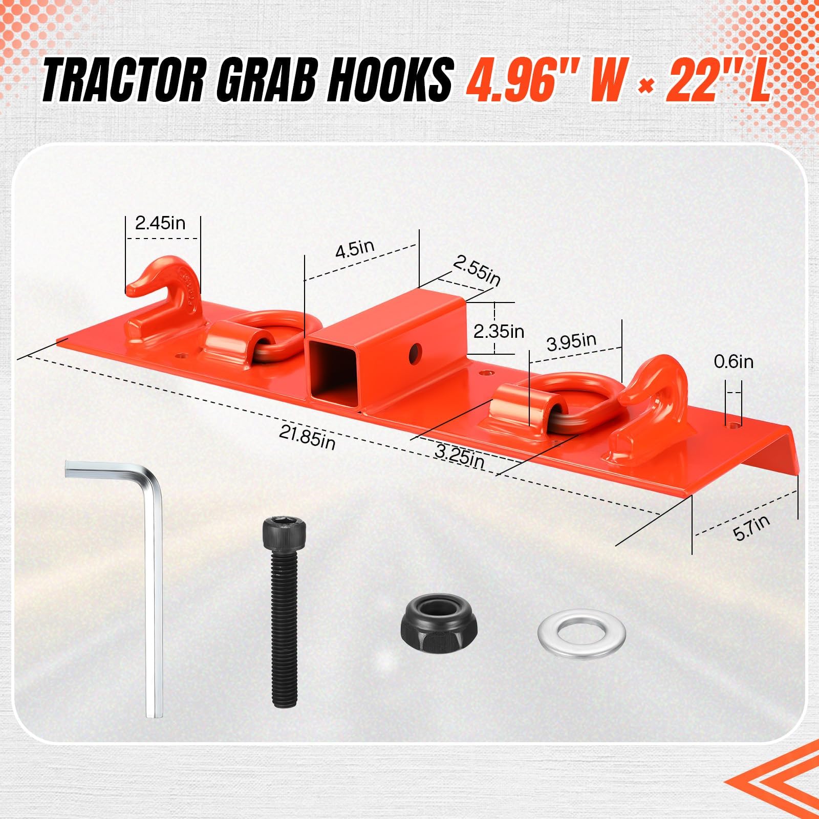 Garvee Tractor Bucket Grab Hooks Heavy Duty Bolt On 2" Receiver Compatible Compact Tractor 1025R 2320 2520 2720 2025R 2032R 2038R 3032E 4100Z Orange