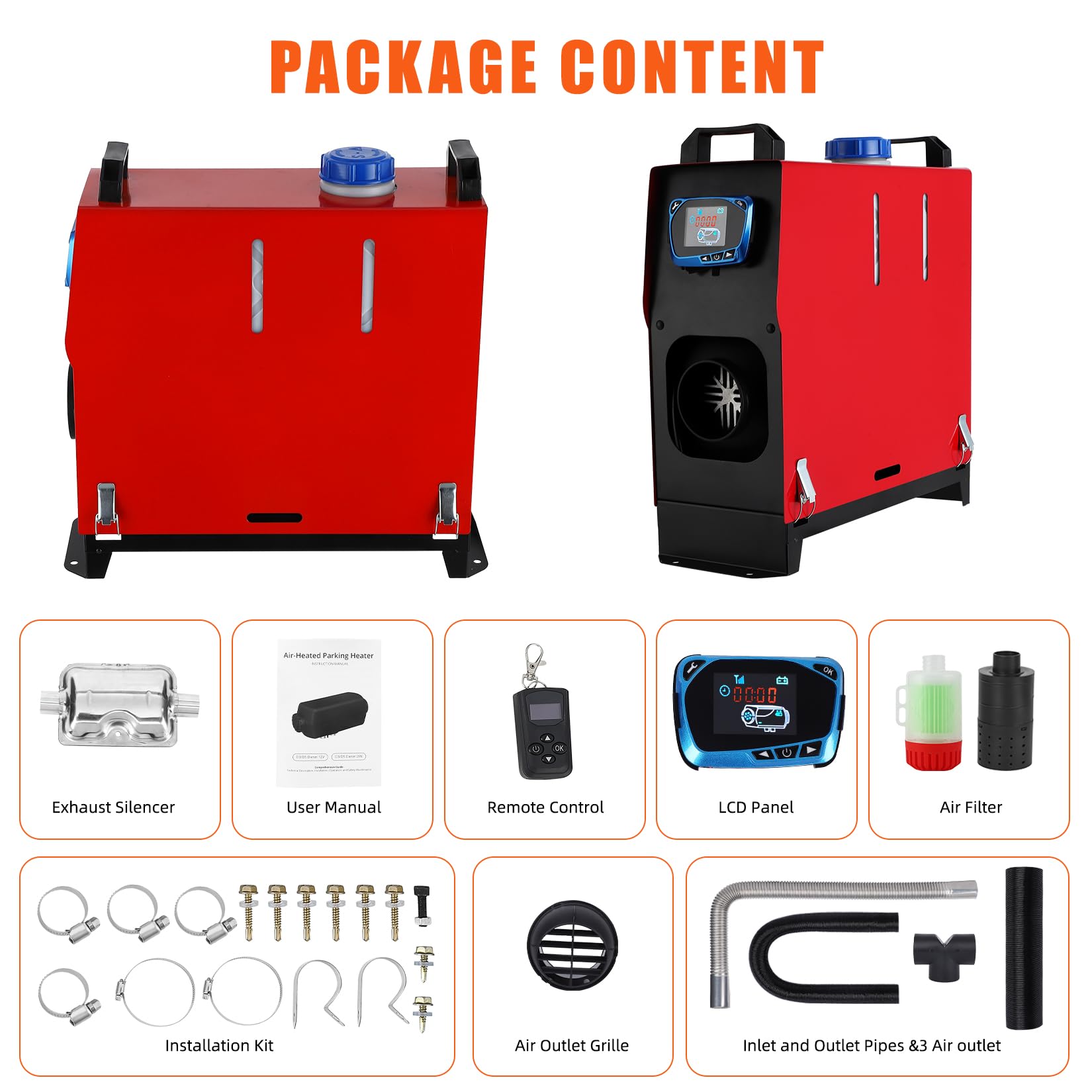 Garvee 5KW 12V Diesel Heater, All-in-One Diesel Air Heater, Portable Diesel Heater with Remote Control & LCD Monitor, Quick Heating for Car,RV,Truck, Camper,Trailer,Red
