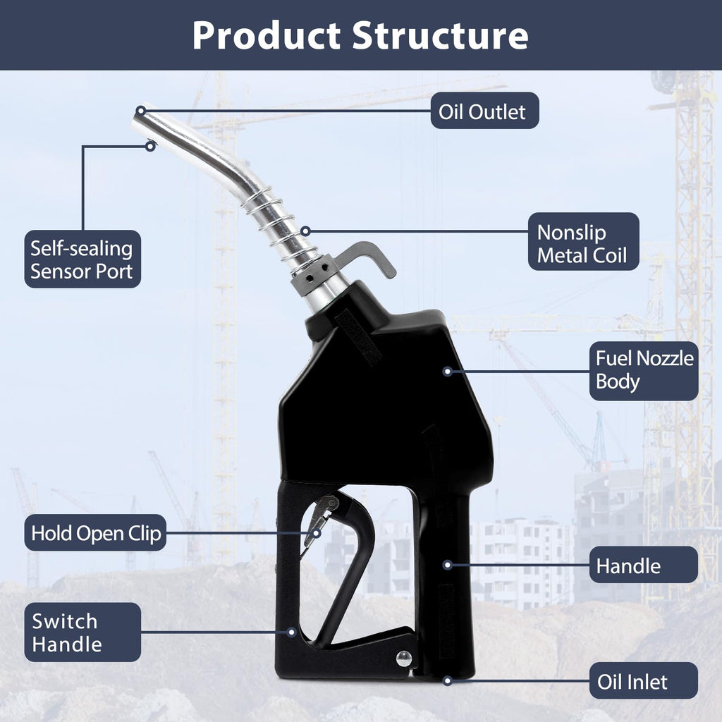 Garvee 3/4 Inch NPT Auto Fuel Nozzle 13/16 Inch Spout 16 GPM with Swivel