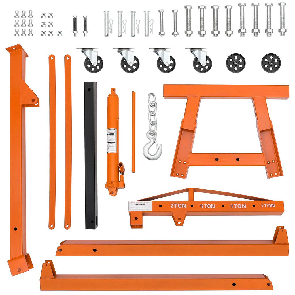 Garvee Cherry Picker Engine Hoist - 4400lbs Folding Hydraulic Engine Crane with 6 Casters and Telescopic Boom Hitch for Heavy-Duty Shop Use, Orange