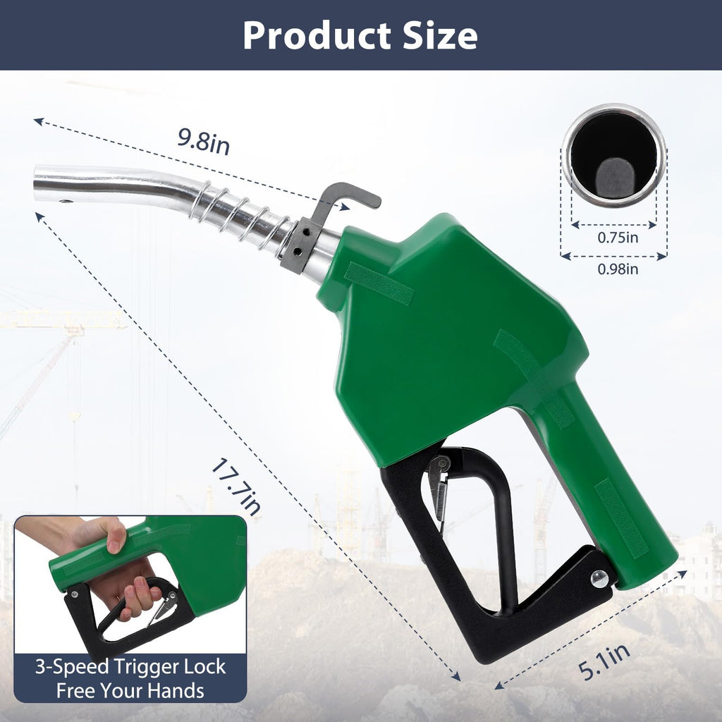 Garvee Automatic Fuel Nozzle, 1" NPT Inlet with 360° Swivel & 15/16" Spout, 11 GPM Max Flow Rate, Auto Shut Off, Aluminum & PVC Gas Pump Handle auto fuel