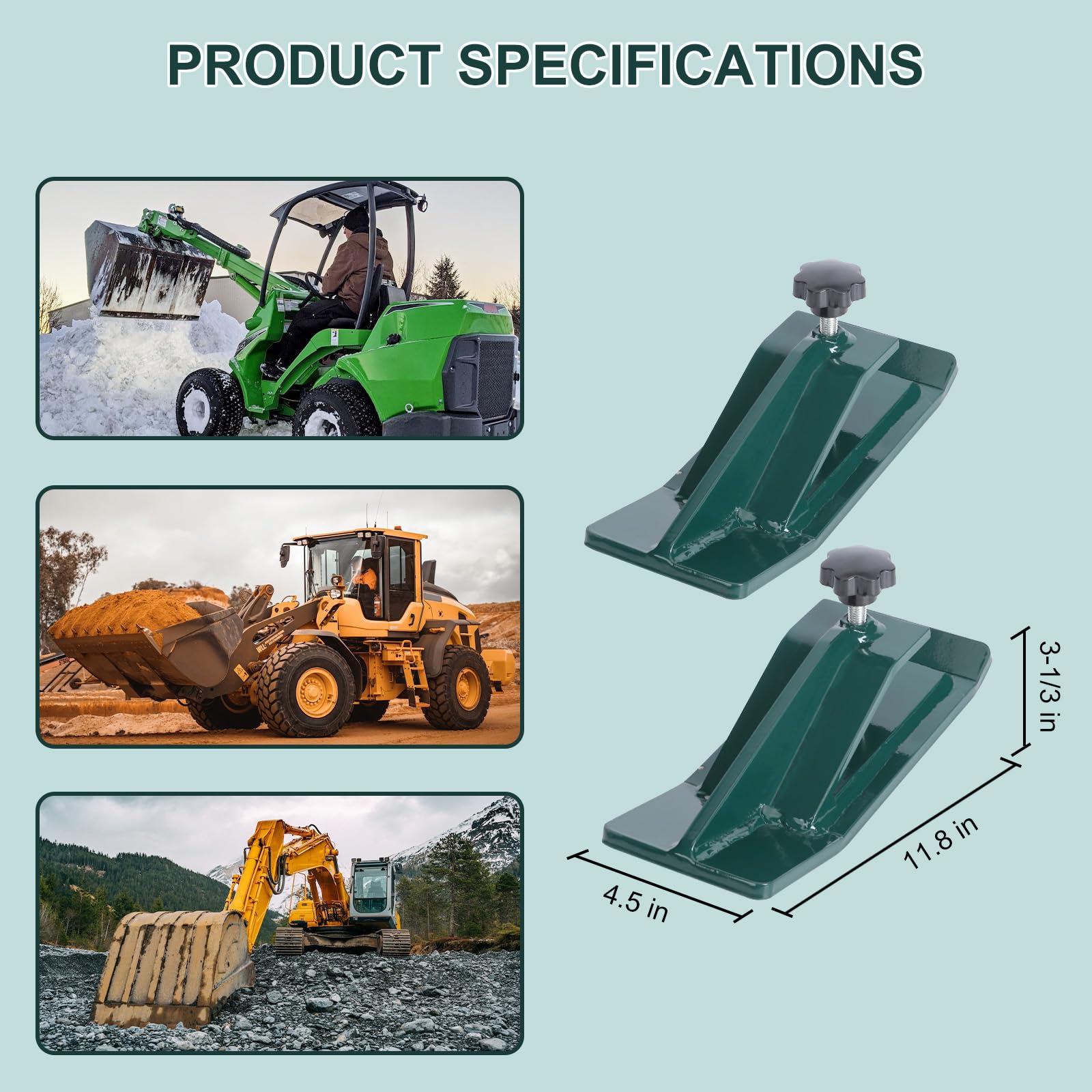 Garvee Tractor Bucket Protector, 2pcs Ski Edge Protector, Turf Tamer Skid Protector, Heavy Duty Steel Bucket Edge Anti-Skid Device, Bucket Attachment for Snow Leaves Removal Spreading Gravel - Green
