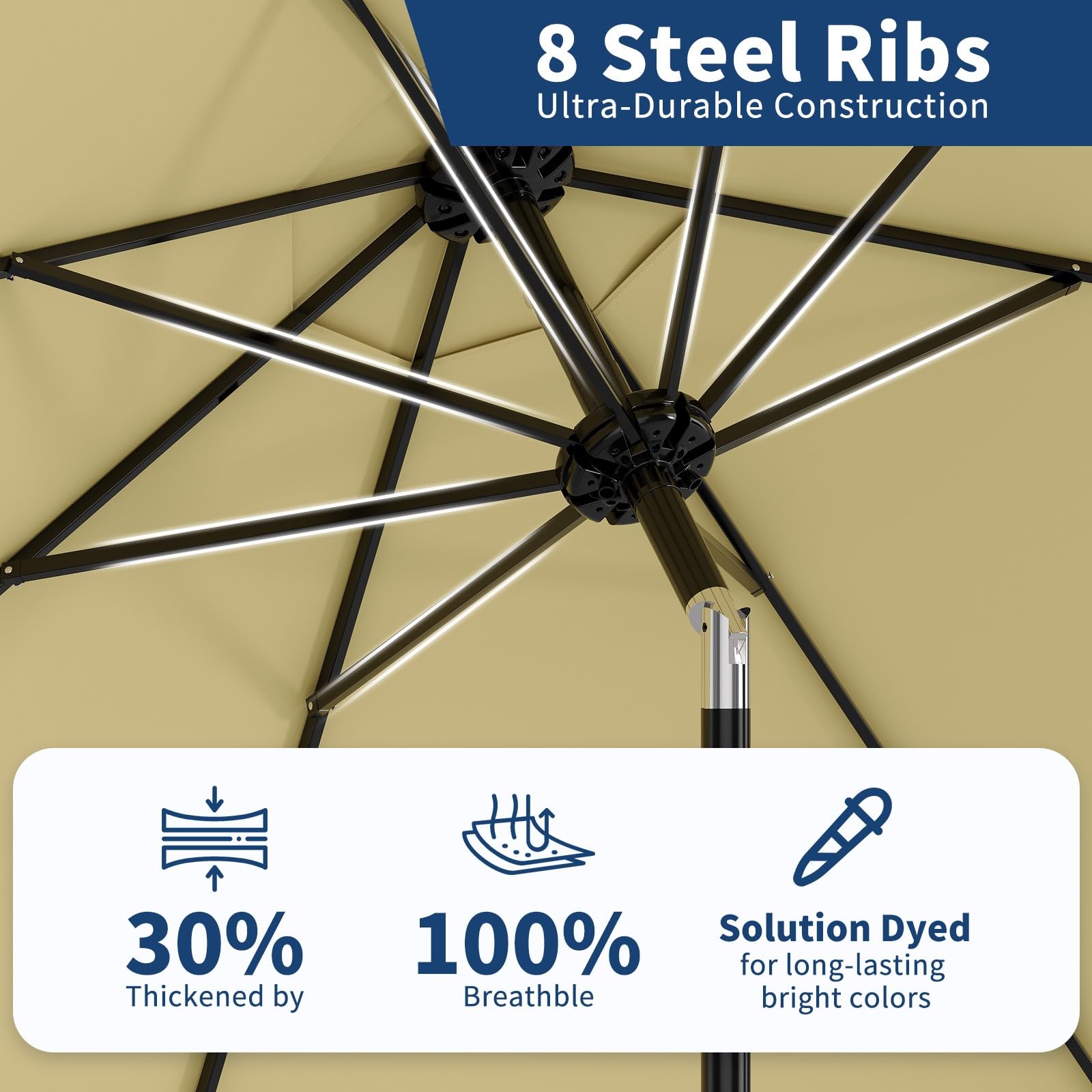 Garvee 9' Outdoor Patio Umbrella, Outdoor Table Umbrella – Market Umbrella with Push Button Tilt, Crank, 8 Ribs, UV Waterproof for Garden, Deck, Pool, Beige