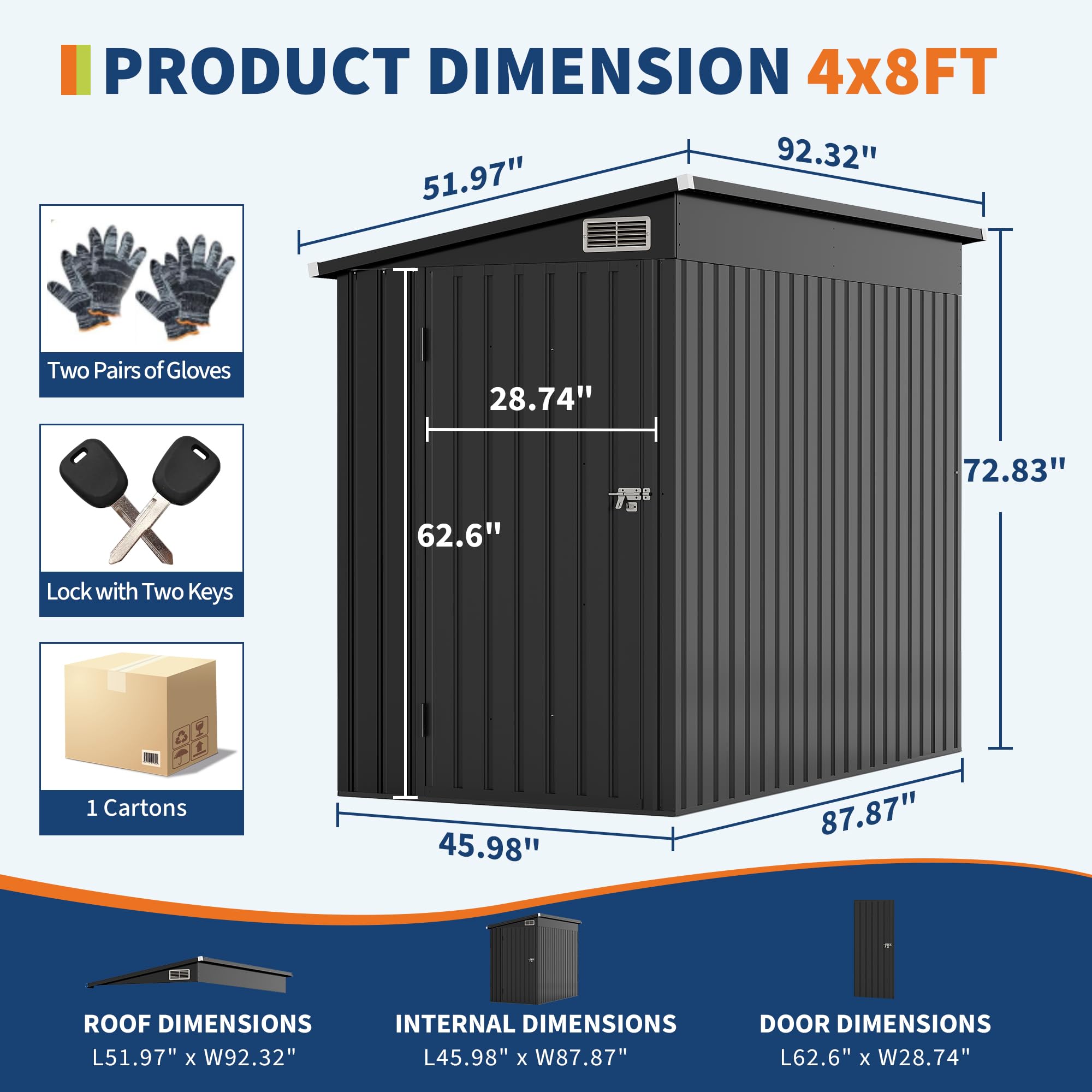 Garvee 4x8ft Metal Outdoor Lean-To Storage Shed, Heavy-Duty Garden Utility Tool Shed with Metal Wall Side, Weather-Resistant & Durable