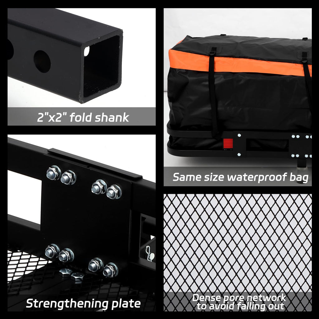 Garvee Hitch Mount Cargo Carrier Basket 60"x24"x6" Black Steel 500 Lbs Capacity for Cars and SUVs
