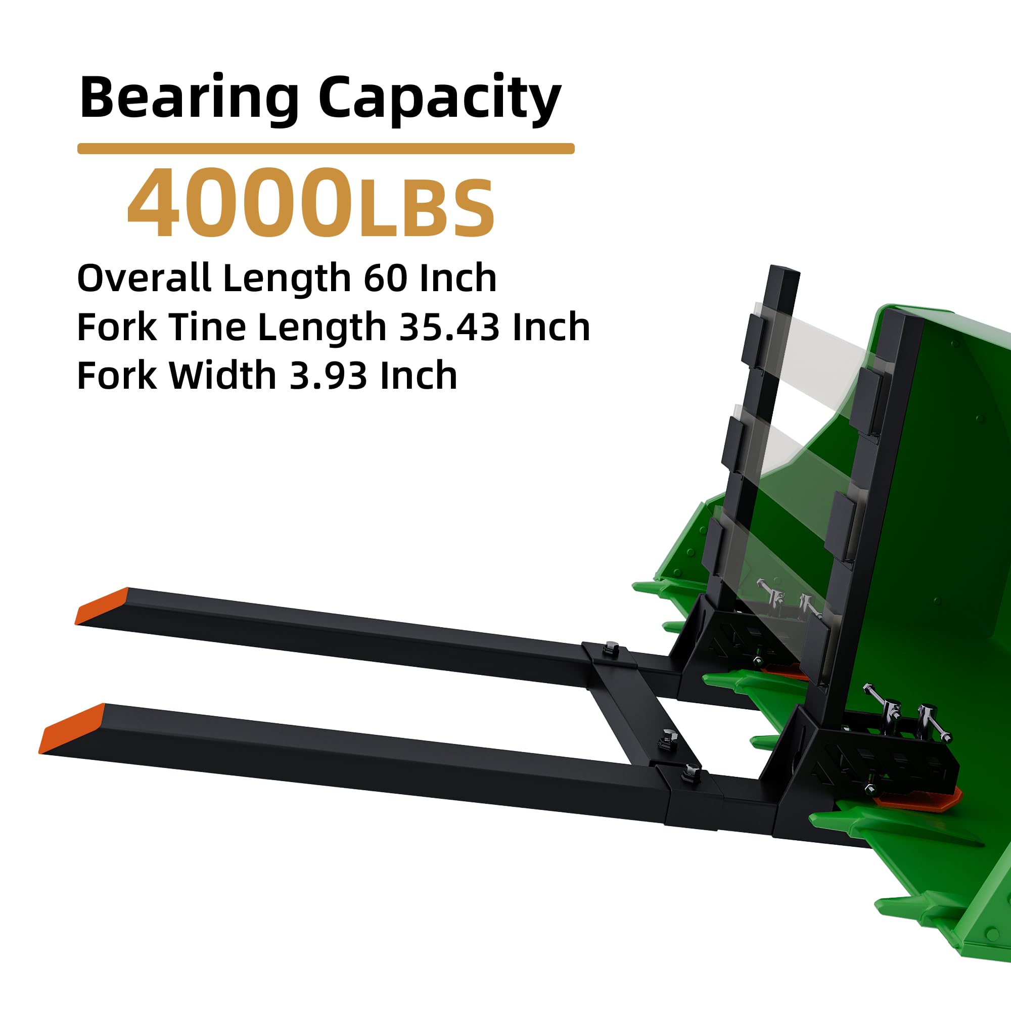 Garvee 4000 LBS 60" Pallet Forks, Heavy Duty Clamp on Pallet Forks with Anti-Slip Tongue, Twin Screw Design and Adjustable Stabilizer Bar (18.7"-31.8") for Tractor Bucket Loader Skid Steer