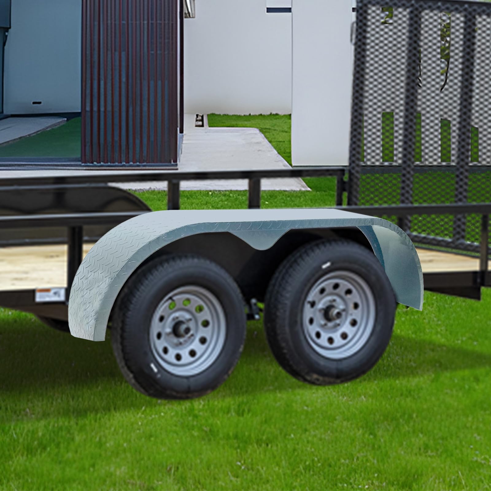 Garvee 2Pcs Trailer Fenders, 66" x 9.1" x 20" Tandem Round Trailer Fenders, Heavy Duty Steel Double Axle Trailer Fenders Compatible with 13-15 Inch Wheels, Grey