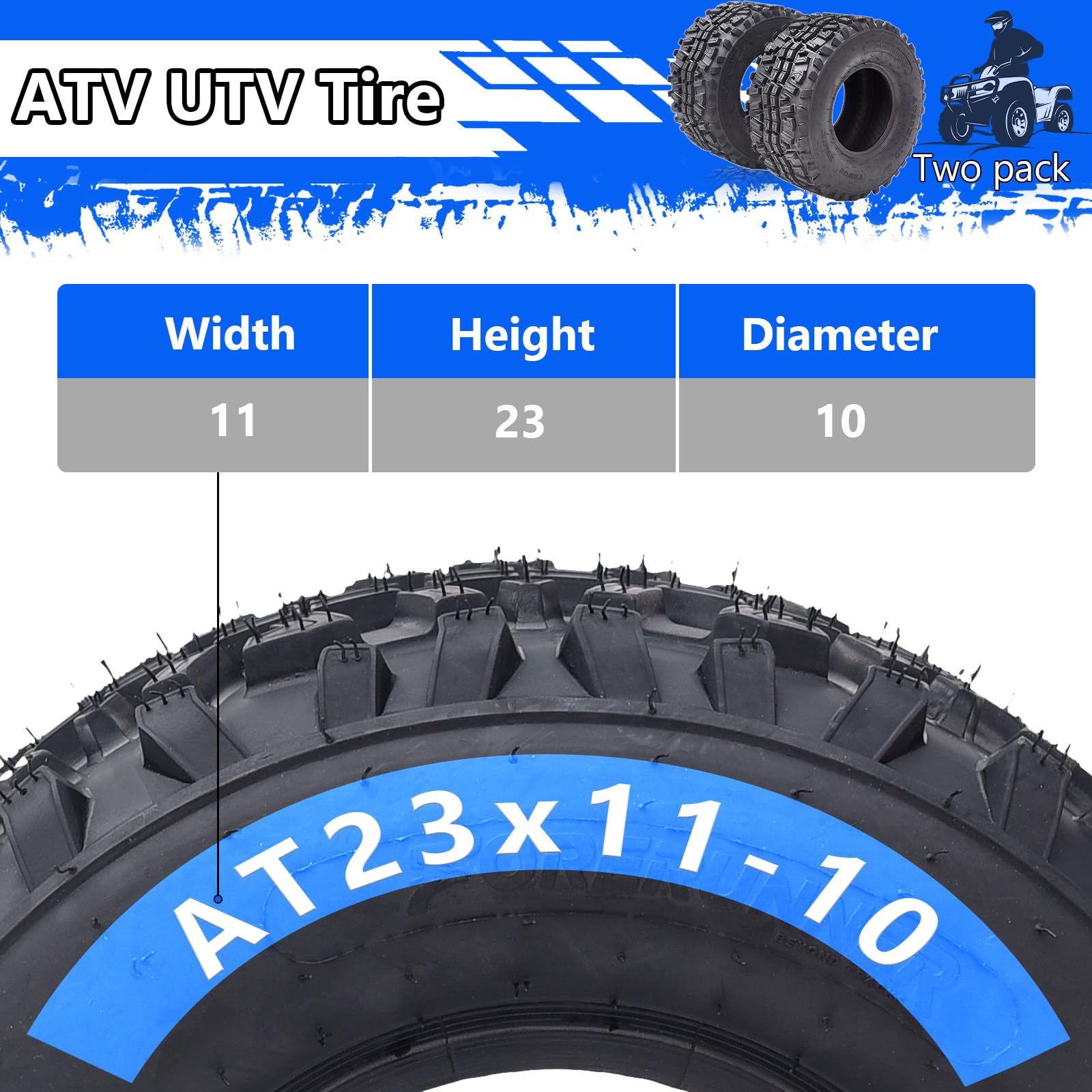Garvee Set of 2 ATV UTV all-terrain Tires 22X8-10 4PR, Oblique Construction Non-Directional Tread Pattern QD-115, Pair of 2 UTV Tires for Suitable for Mud, Gravel, Sand, Rocky