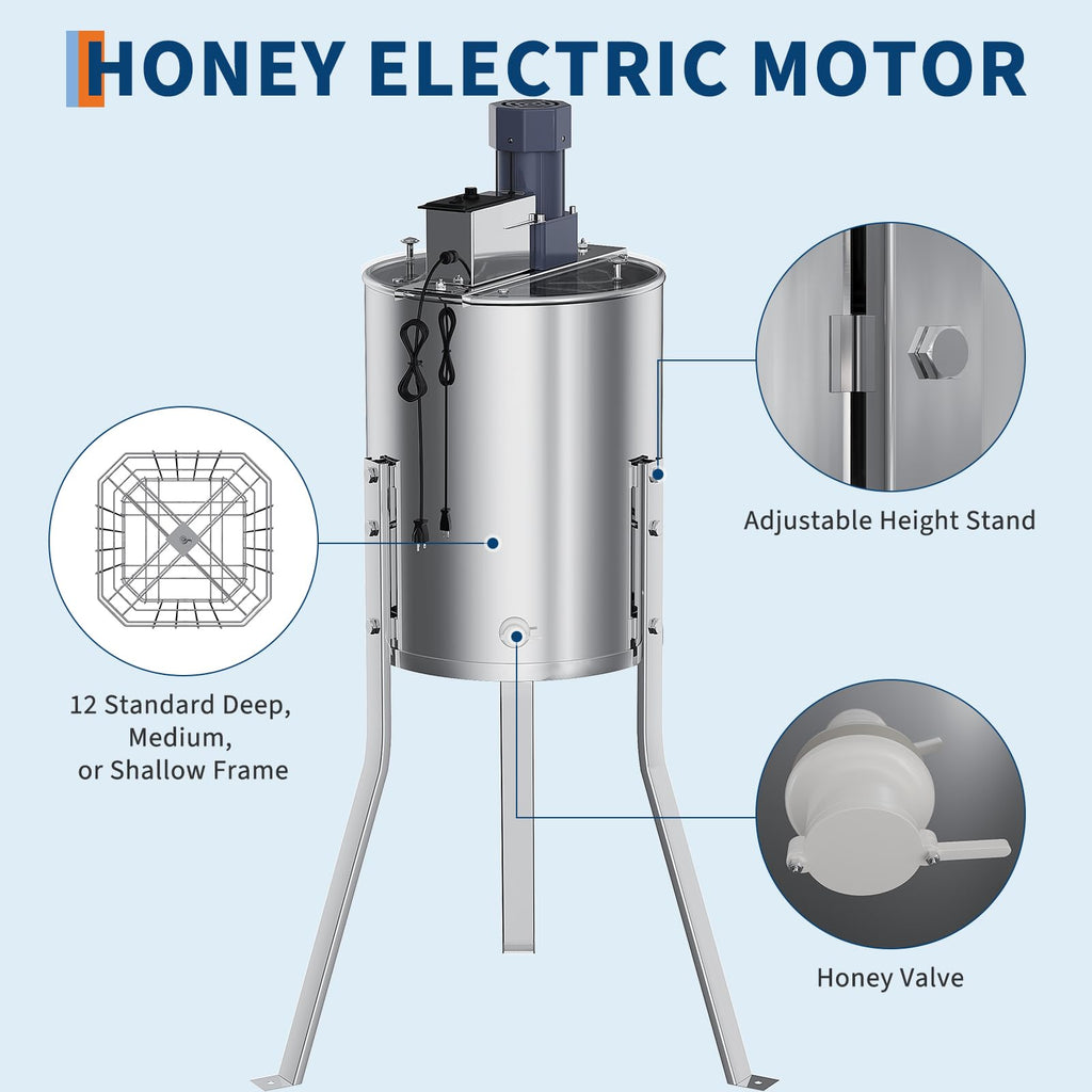 Garvee Electric 4/8 Frame Honey Extractor – Stainless Steel Beekeeping Equipment with 140W Adjustable Motor, Transparent Lid & Adjustable Height for Efficient Harvesting
