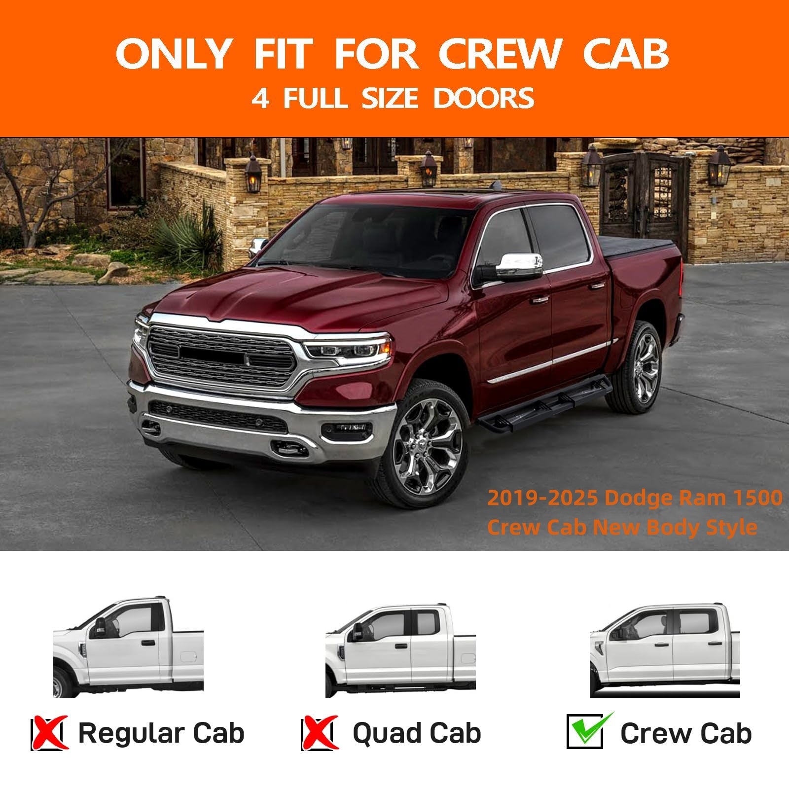 Garvee Drop Steps, Drop Down Running Boards Compatible with 2019-2025 Dodge Ram 1500 Crew Cab New Body Style(4 Full-Size Doors), 6" All Steel Drop Side Steps Paintable