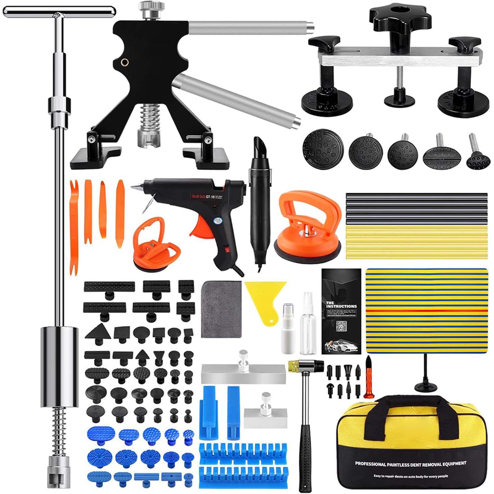 Garvee Paintless Dent Repair Kit - Stainless Steel Dent Puller & Rubber Hammer for Auto Body DIY Car Repair, Multi-Size, Black