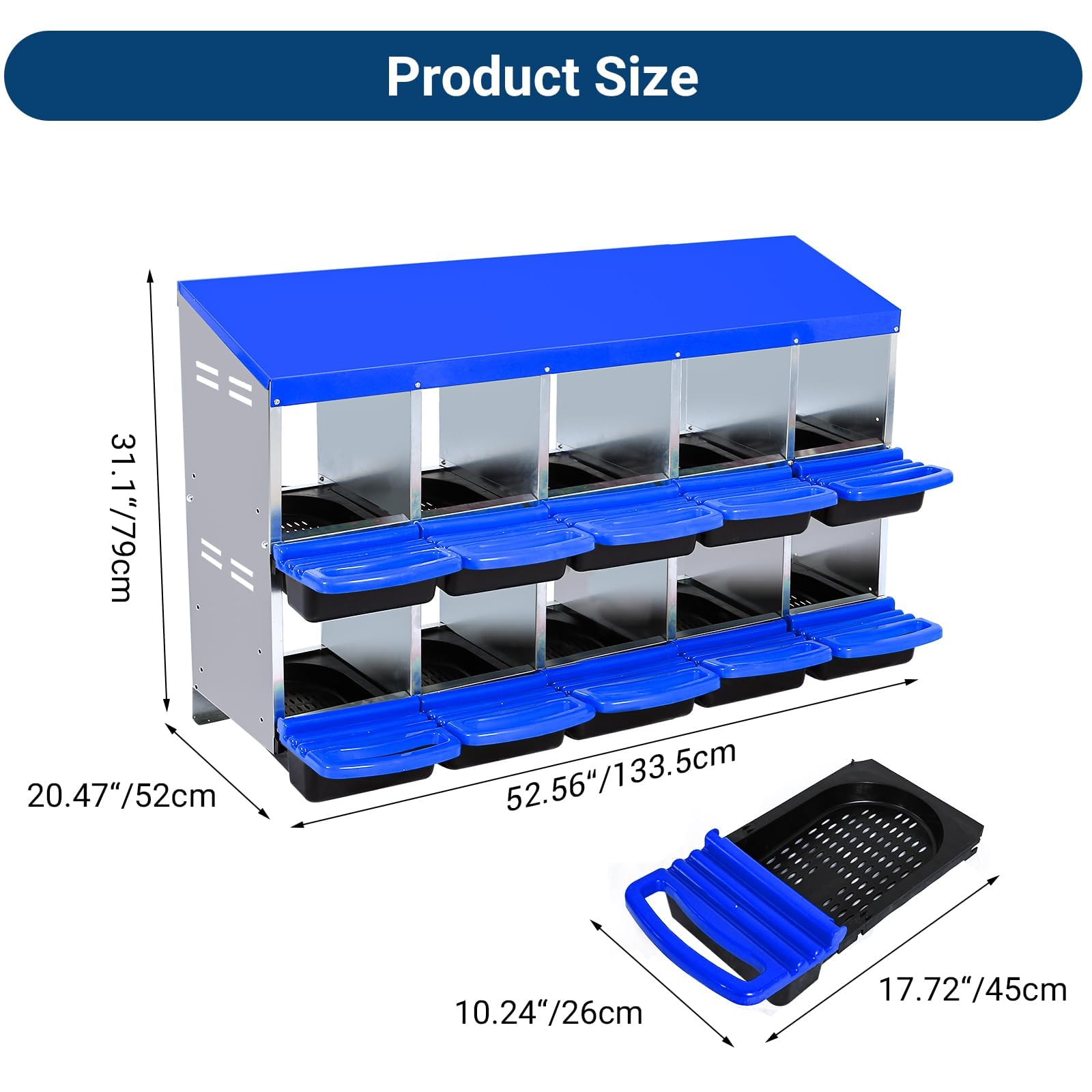 Garvee Chicken Nesting Box 10-Hole Roll Away Egg Laying Box Heavy-Duty Galvanized Steel Rustproof Blue Wall-Mountable