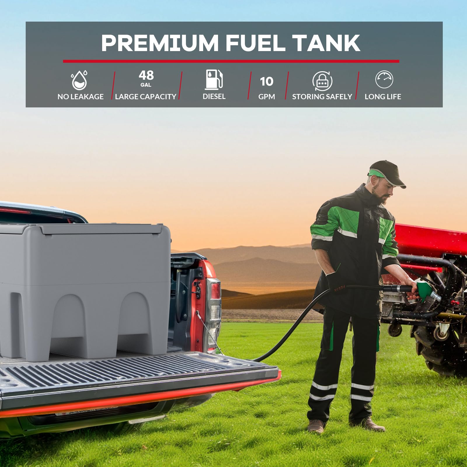 Garvee 48 Gallon Portable Diesel Fuel Tank with 12V Electric Transfer Pump, High Flow Rate 10 GPM, Gray for Agriculture, Construction, Industrial Use