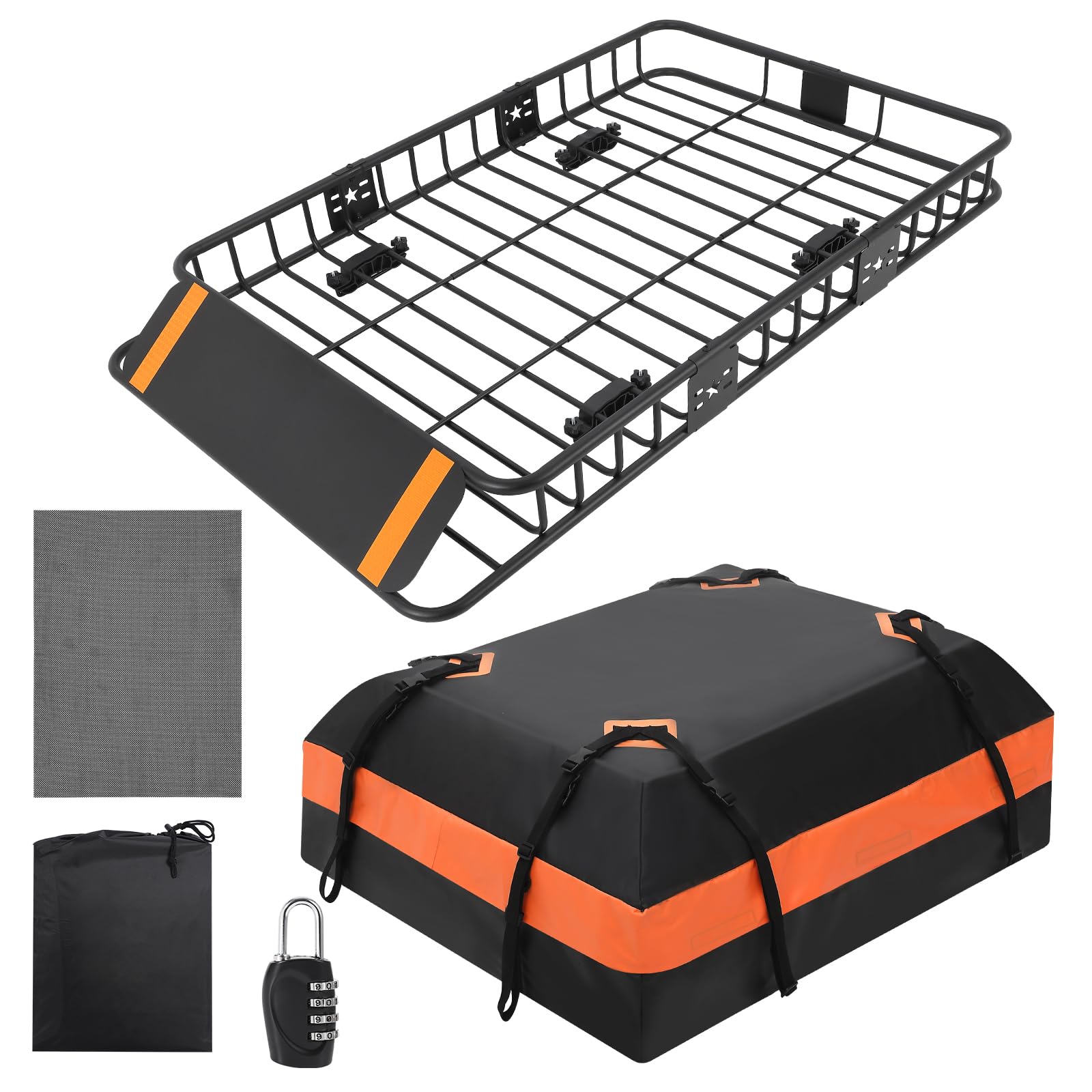 Garvee Roof Rack Cargo Basket 46"x36"x4.5" + Waterproof Cargo Bag 15 Cubic Feet - High Capacity, Premium Material, 200 LBS Capacity, Universal Carrier for SUV, Truck, Perfect for Travel