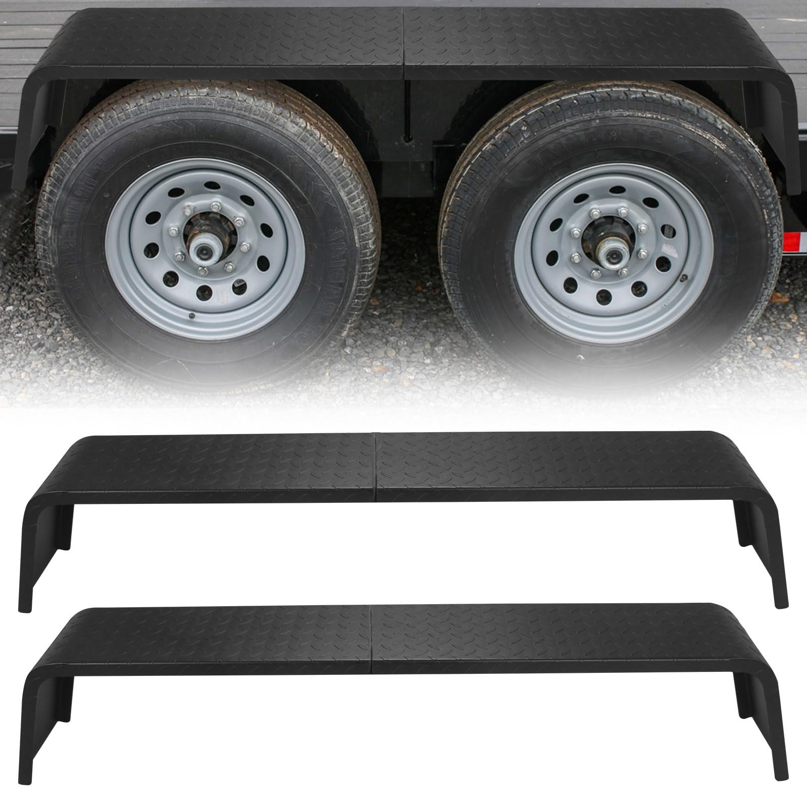 Garvee Trailer Fenders Detachable Heavy Duty Plate Steel Fenders for 13-15 Inch Wheels Tandem Axle Trailer 2Pcs Black