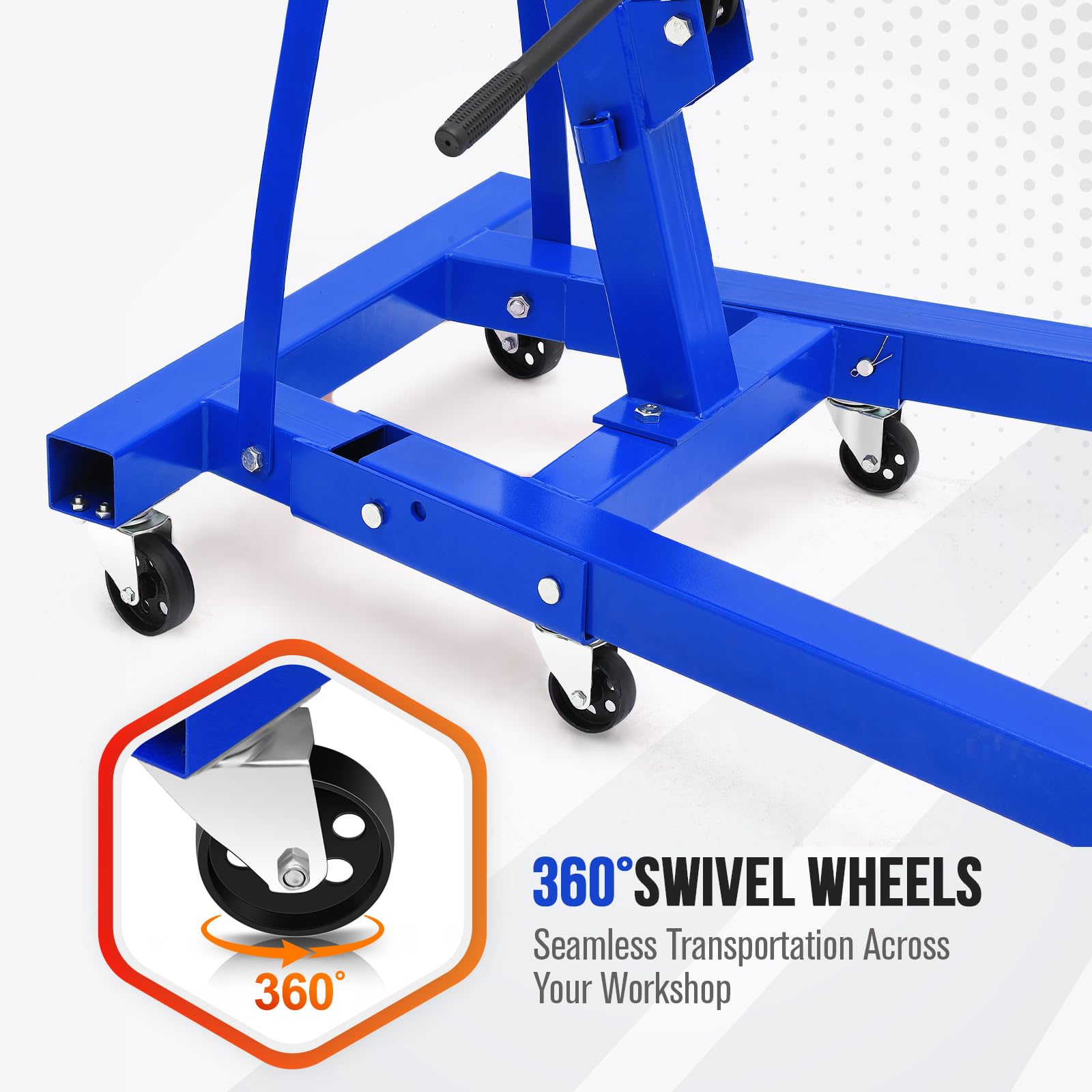 Garvee 2 Ton Folding Hydraulic Engine Hoist, 4400 lbs Shop Crane with Telescopic Boom, 6 Casters, Heavy-Duty for Garage and Workshop, Includes Gloves, Blue
