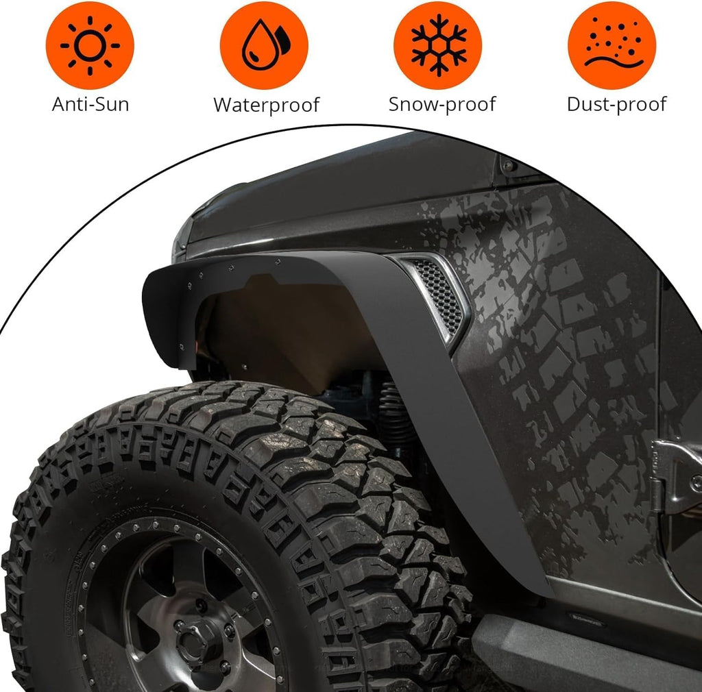 Garvee '18-'24 Wrangler JL Thick Solid Steel Front & Rear Fender Flares
