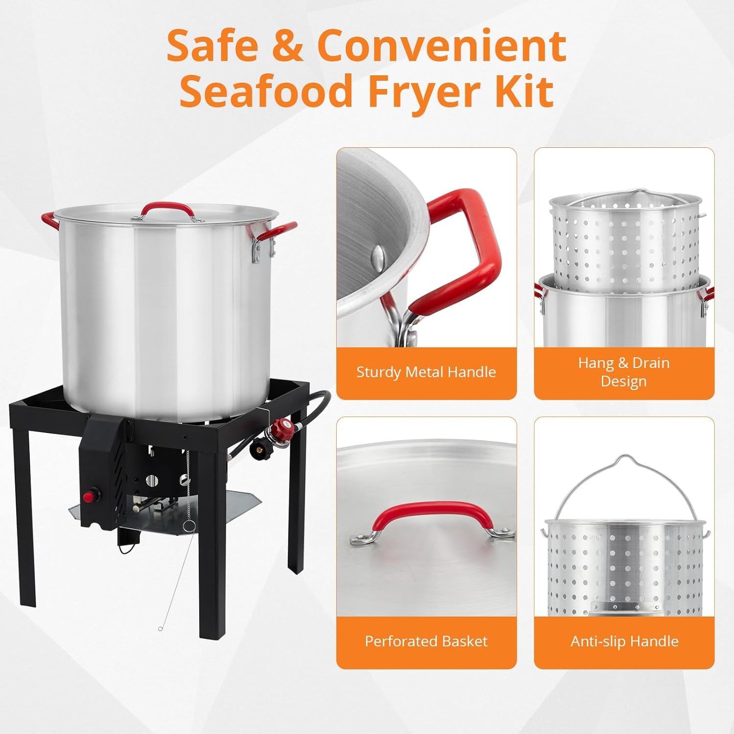 Garvee 100 Qt Seafood Boil Pot with 110,000 BTU Propane Stove & 10 PSI Regulator – Aluminum Crawfish Boiler for Outdoor Cooking, Crawfish & Seafood