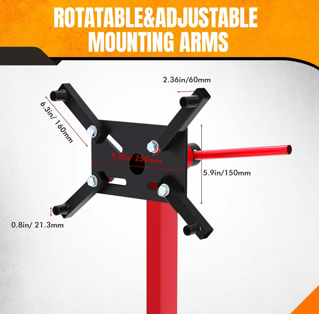 Garvee Engine Stand, 1500 lbs (3/4 Ton) Rotating Engine Motor Hoist with 360 Degree Adjustable Head, Cast Iron Folding Motor Hoist Dolly, 4-Caster, 4 Adjustable Arms, for Vehicle Maintenance