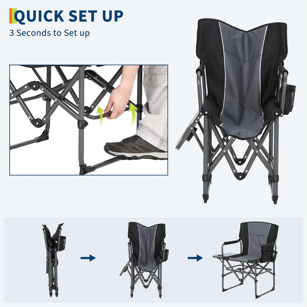 Garvee Camping Chair with Side Table & Storage, Portable Folding Chair for Lawn, Fishing, Sports Events, 400 LB Capacity