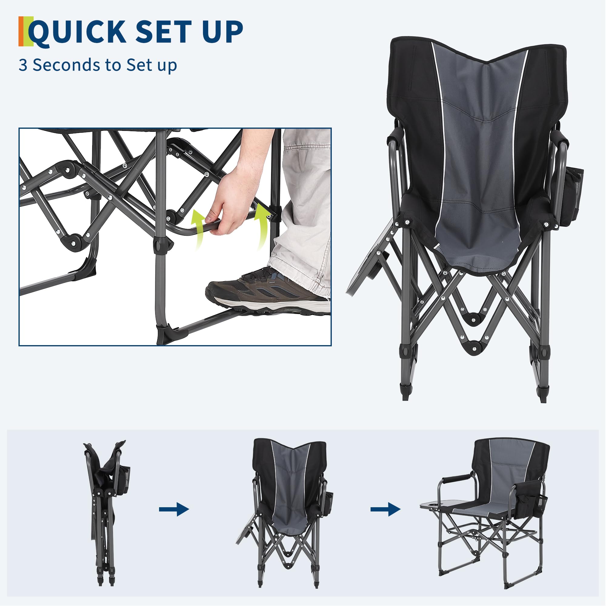 Garvee Camping Chair with Side Table & Storage, Portable Folding Chair for Lawn, Fishing, Sports Events, 400 LB Capacity