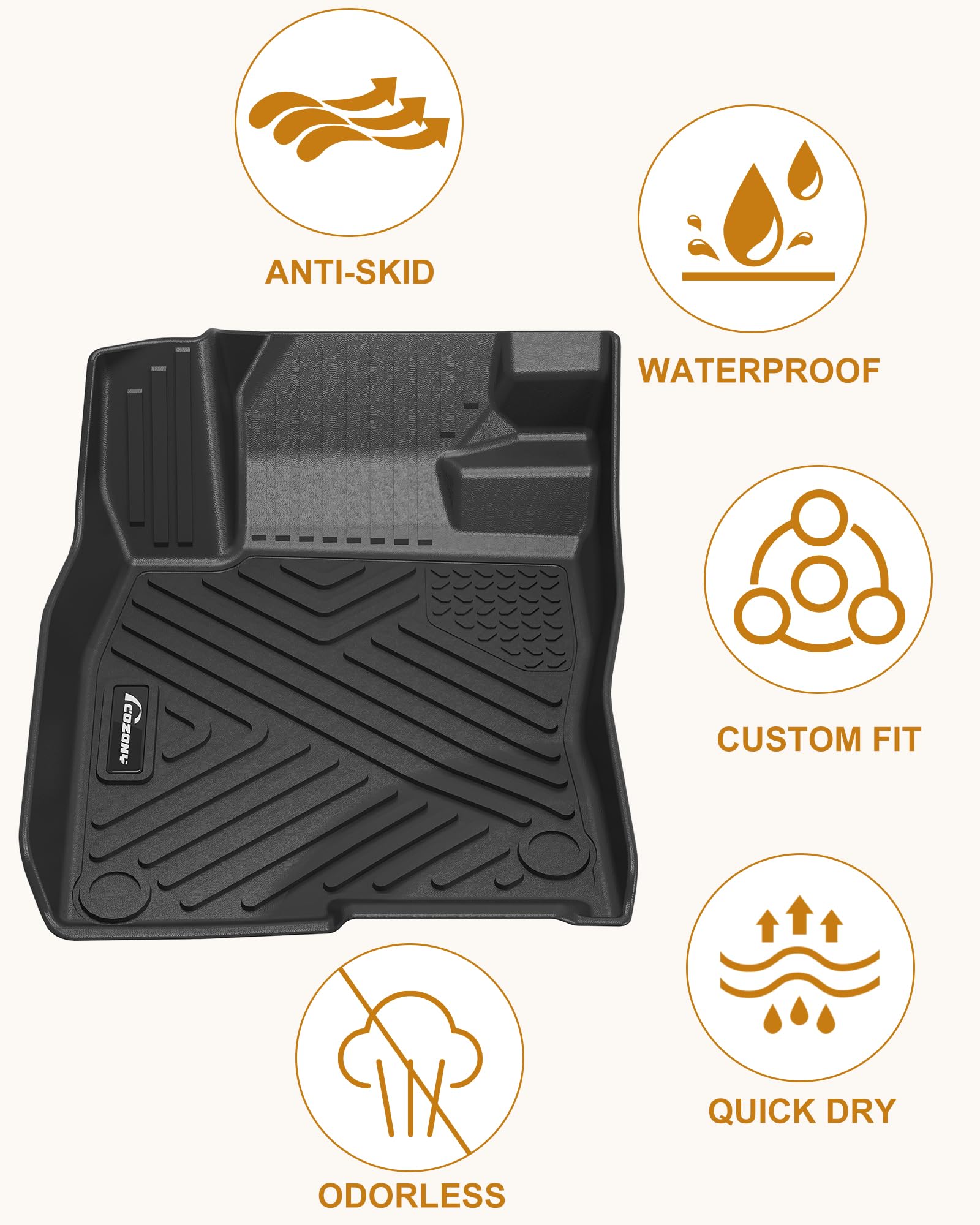 Garvee Floor Mats for 2013-2017 Honda Accord (EX, EX-L, LX, Sport, Touring, Hybrid Type), Odorless TPE All Weather Custom Fit Front 1st & 2nd Row Floor Liner, Black