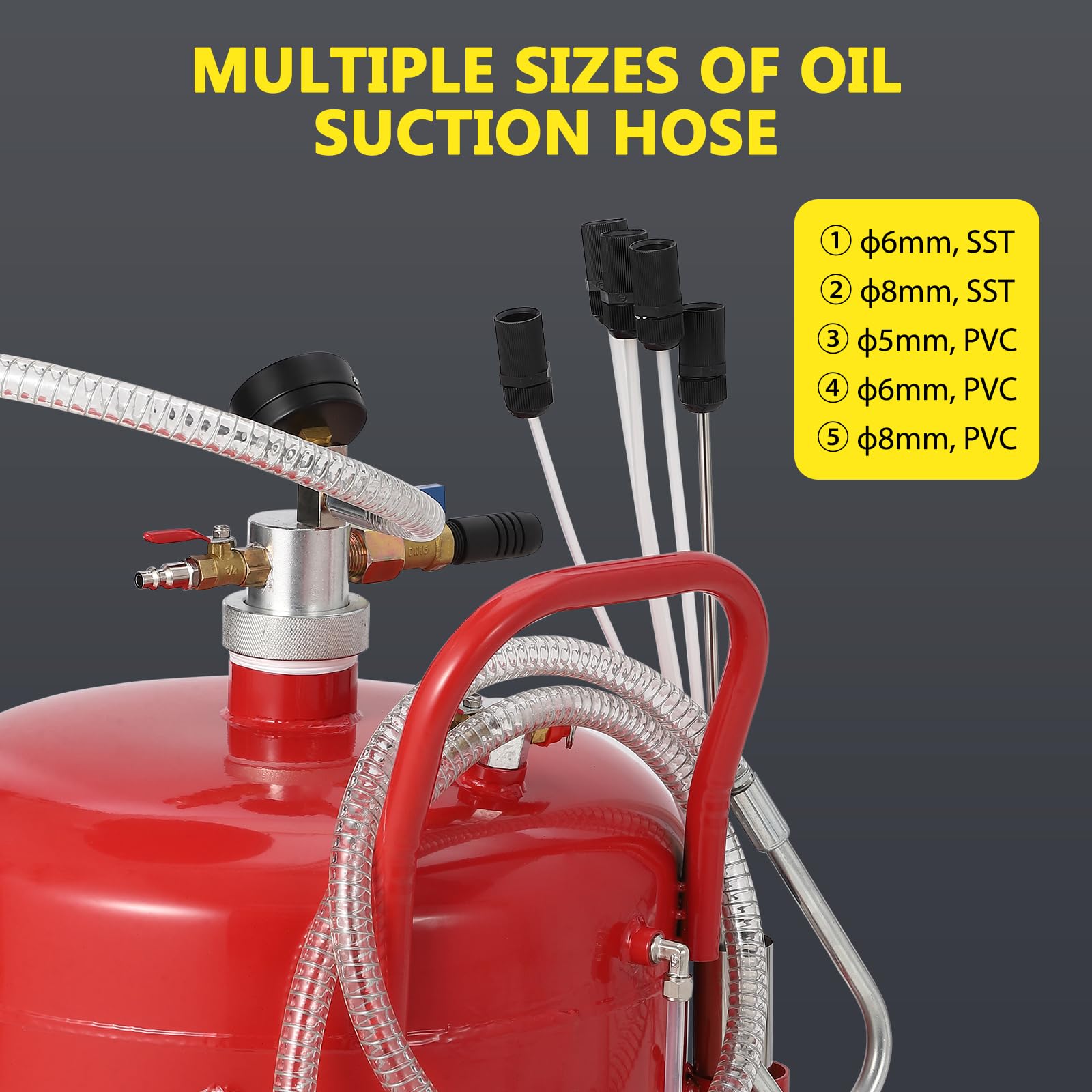 Garvee 20 Gallon Oil Drain Vacuum and Extractor, Pneumatic Oil Drainer, Portable Oil Drain Container with Adjustable Funnel, Steel, Rust-Resistant, Height Adjustable，Upgraded Version Red