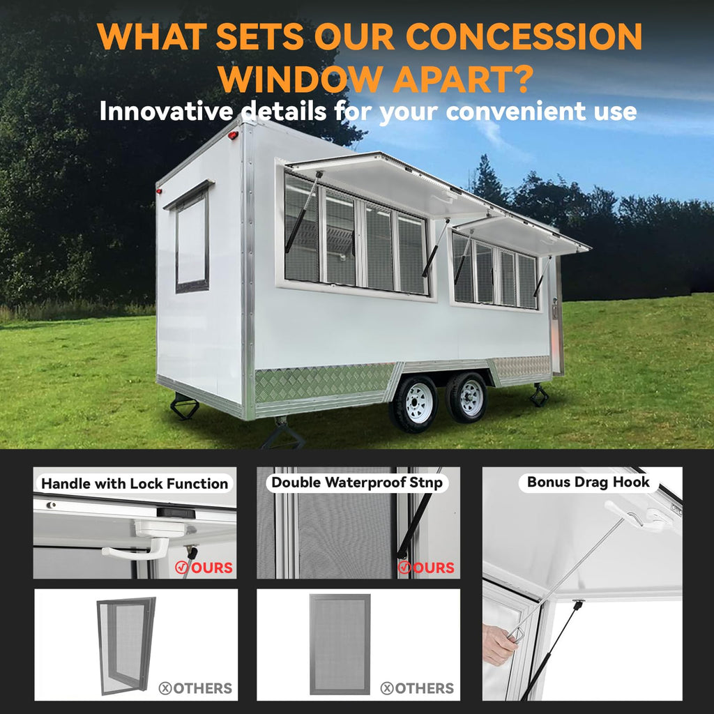 Garvee Concession Window, 53" x 33" Aluminum Alloy Concession Stand Serving Window Door with 4 Horizontal Sliding Screen Windows & Awning Door & Drag Hook, Serving Window for Food Trucks Concession Trailers
