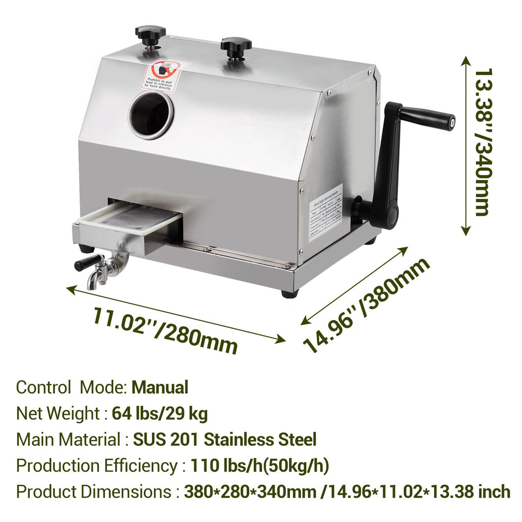 Garvee Manual Sugar Cane Juicer Machine, Sugar Cane Press with 3 Stainless Steel Drums and 2.4-inch Large Inlet, Sugarcane Juice Machine with 110LBS/H, Suitable for Home/Commercial Use