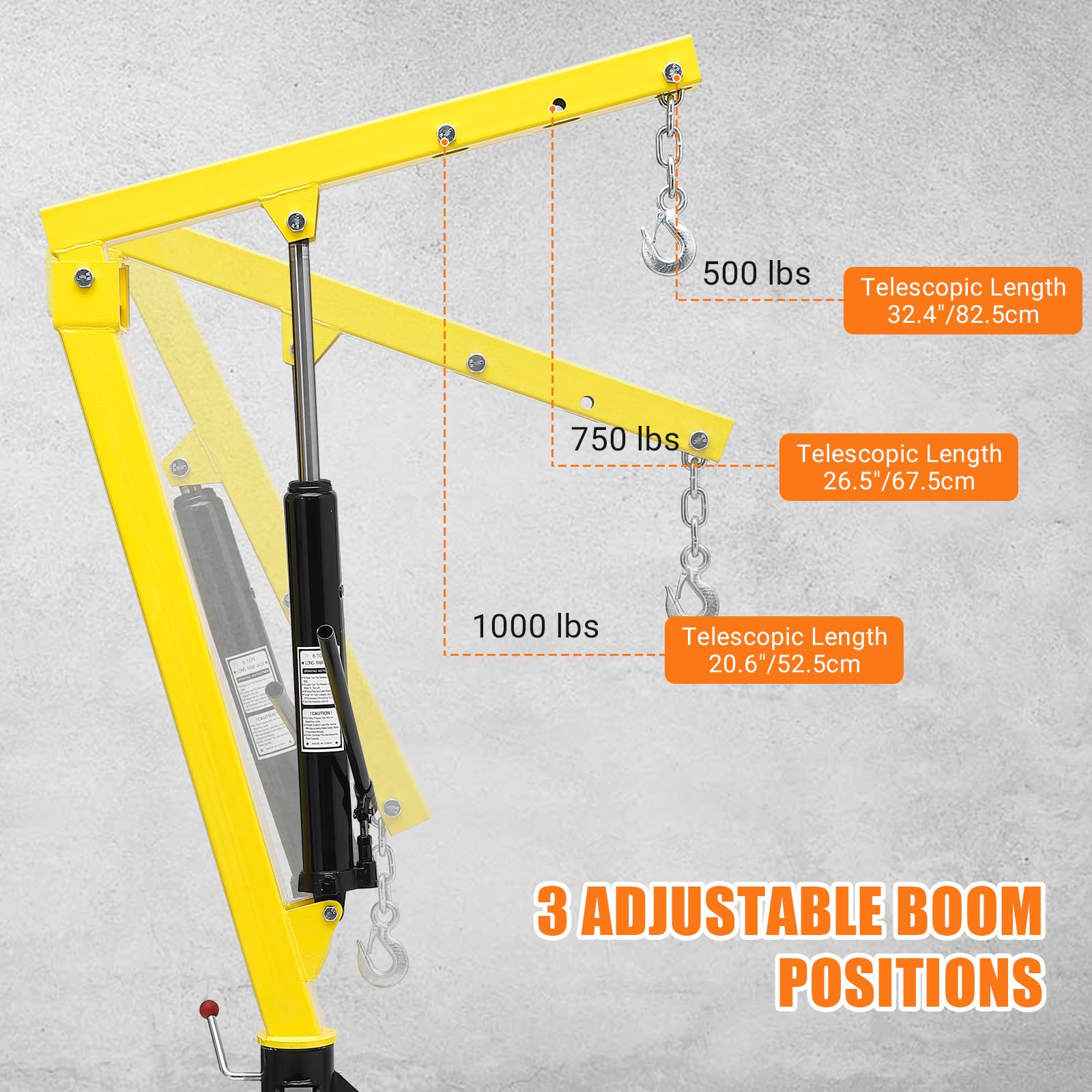 Garvee Hydraulic Hitch-Mount Truck Crane - 1000lb Capacity with Adjustable Arm Length and Boom Height, Heavy-Duty Steel Construction, Yellow