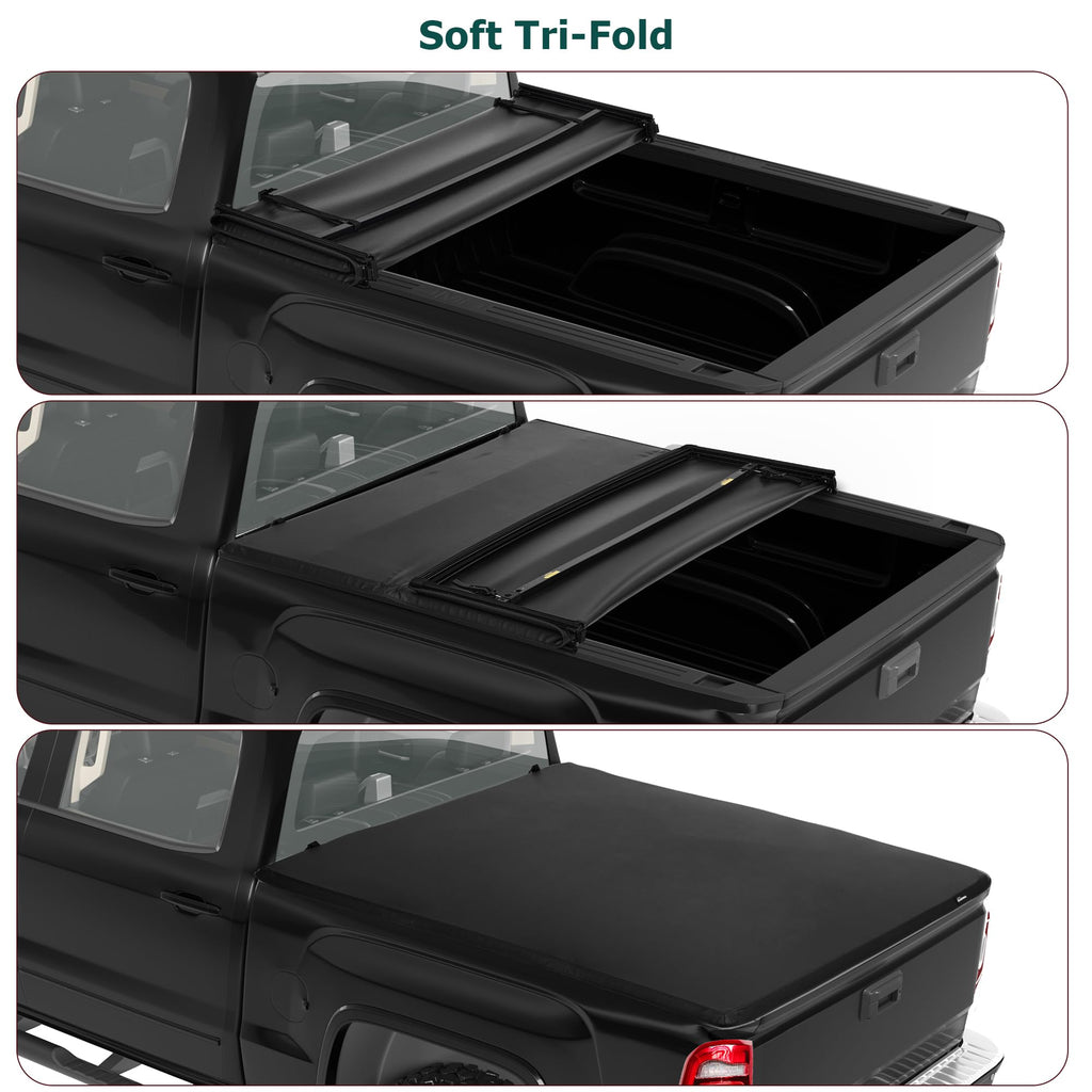 Garvee Soft Tri-Fold Truck Bed Tonneau Cover Compatible with 2009-2024 Dodge Ram 1500 (Classic&New), Fleetside 6.4 ft Bed Without Rambox