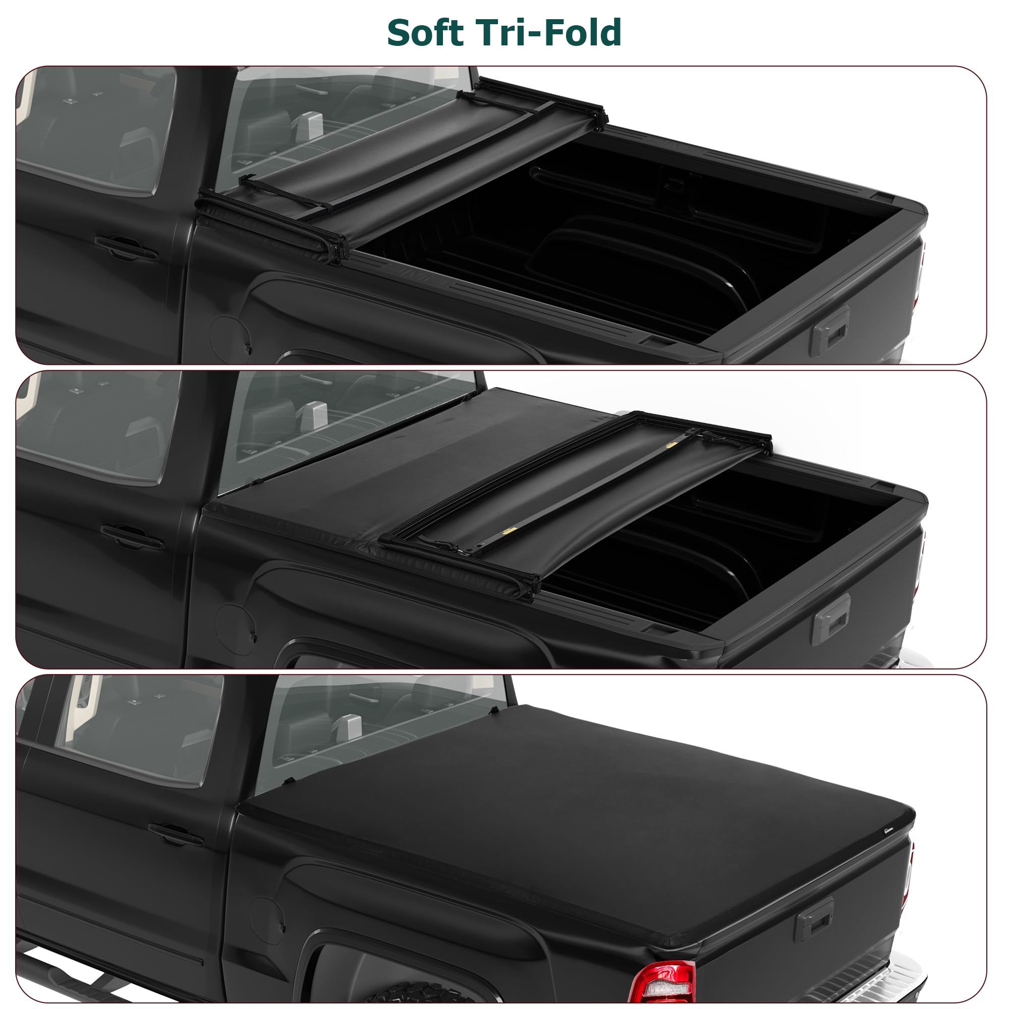Garvee Soft Tri-Fold Truck Bed Tonneau Cover Compatible with 2009-2024 Dodge Ram 1500 (Classic&New), Fleetside 6.4 ft Bed Without Rambox