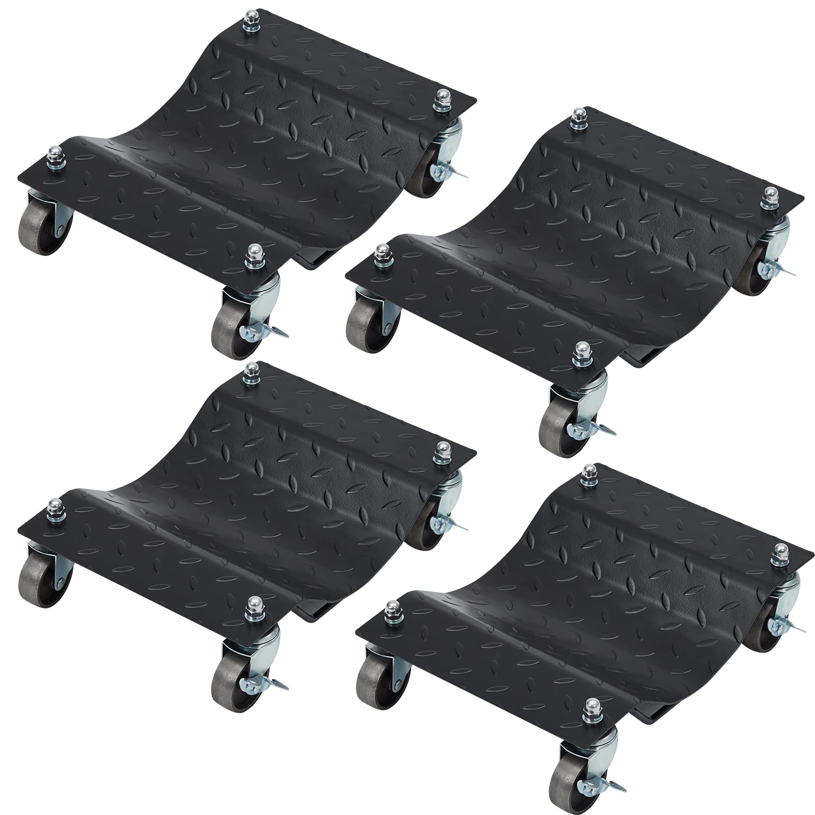 Garvee Heavy Duty Tire Skates 4 Pack, 6000lbs Capacity, 360° Rotatable Wheels, Antiskid Plate, Steel Construction, Easy Car Moving, Black
