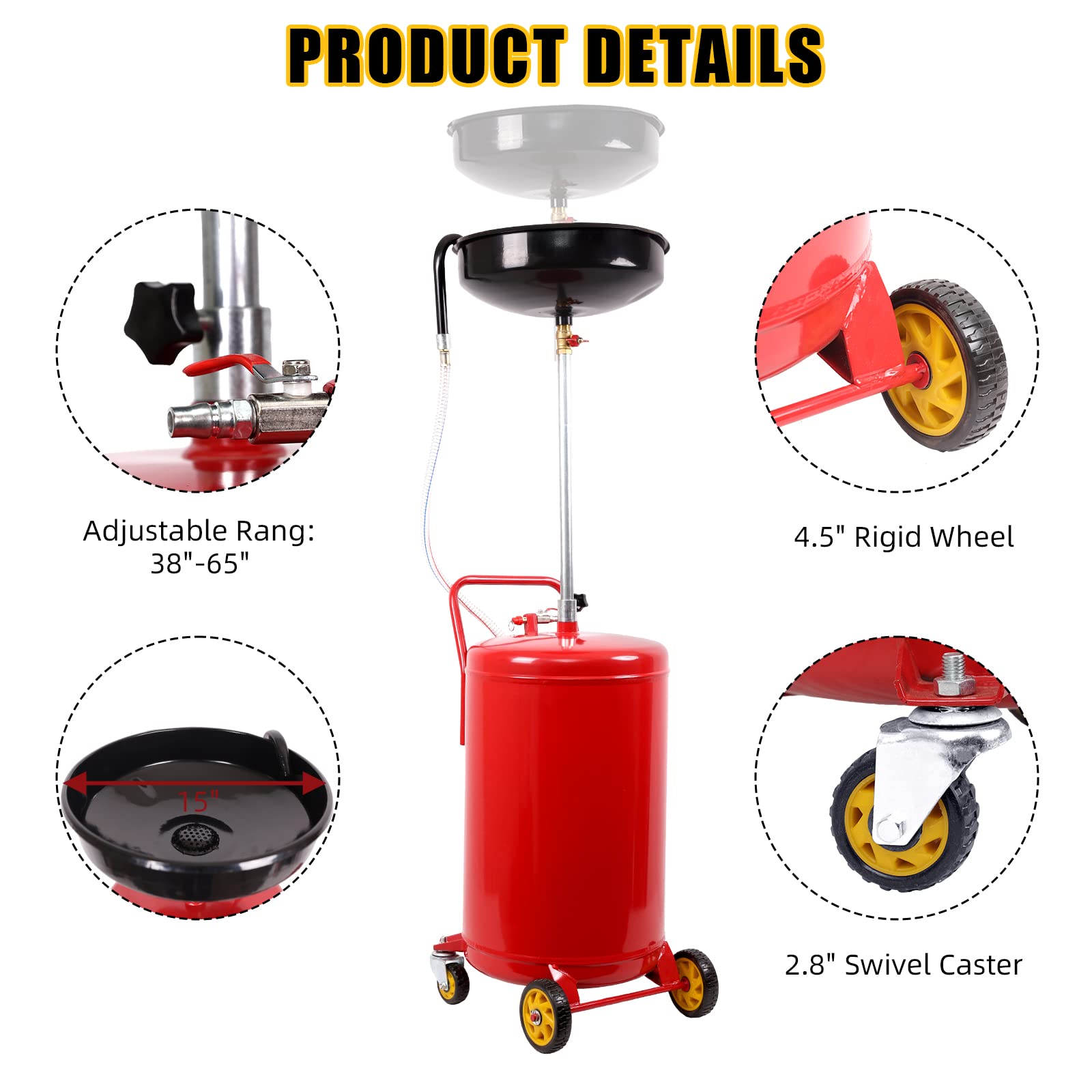 Garvee 20 Gal Upright Portable Oil Lift Drain with Pan & Funnel