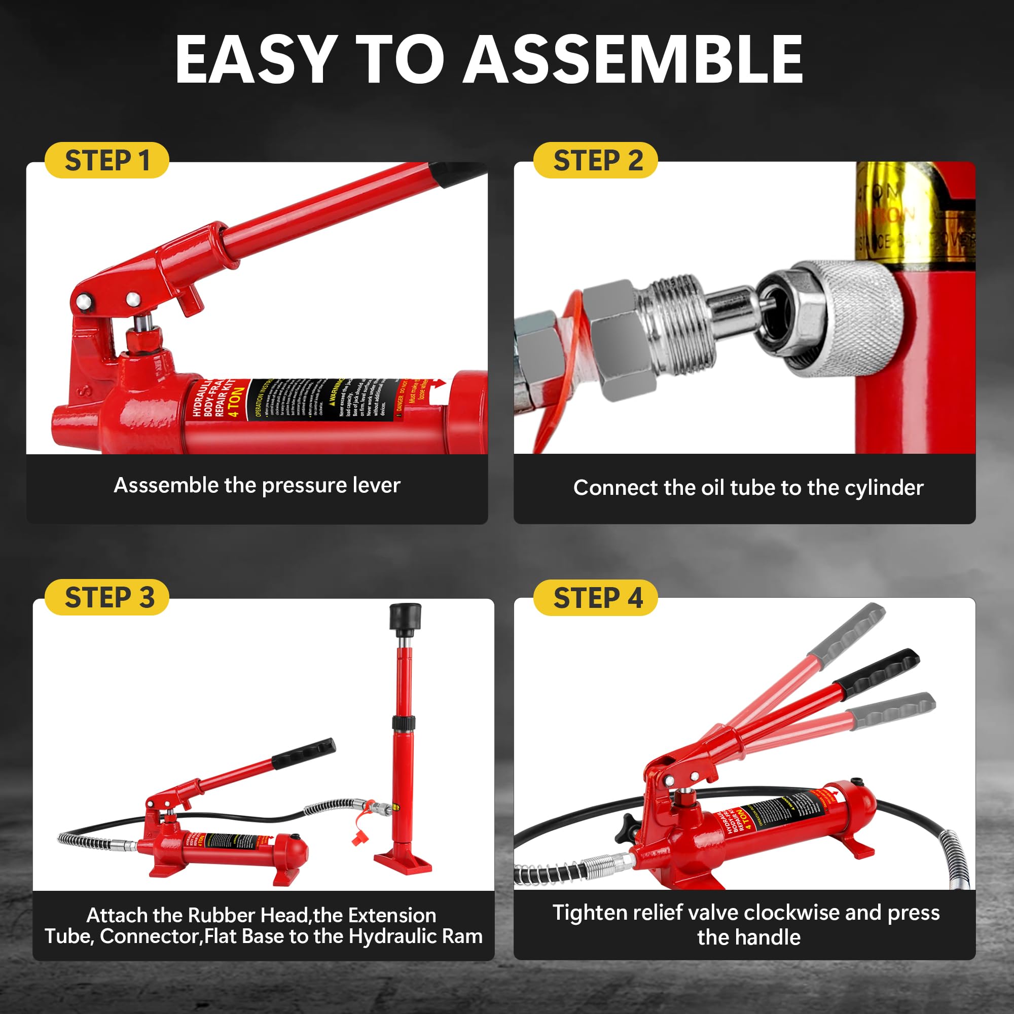Garvee 4 Ton Hydraulic Porta Power Jack Kit - 8000lbs Heavy-Duty Car Lift with 17-Piece Accessory Set, 1.25M Hose, and Carrying Case for Auto Repair, Frame Straightening, and Equipment Maintenance