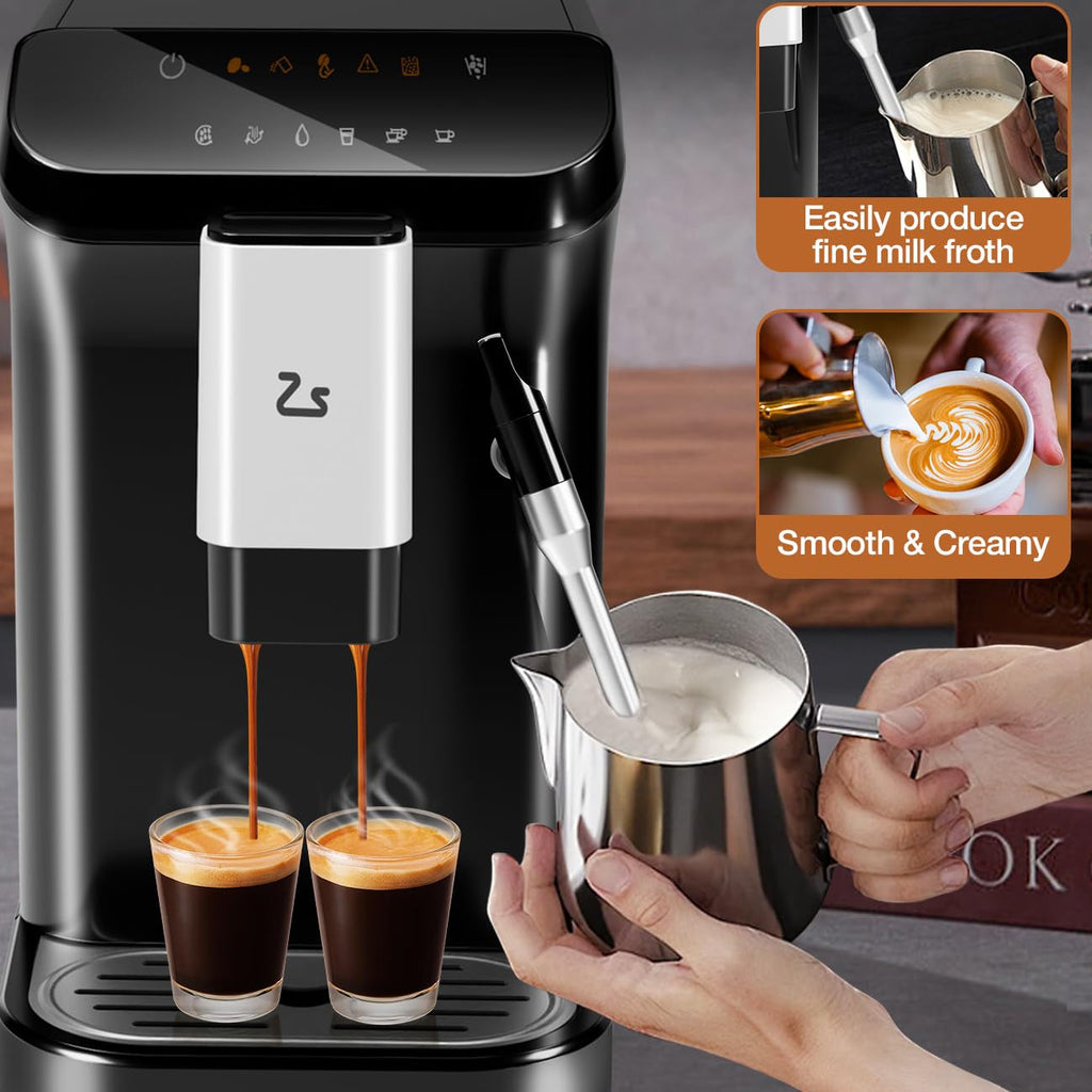 Garvee Espresso Machine with Grinder, 20 Bar Professional Espresso Maker with Milk Frother Steam Wand, 1.5L Water Tank, Touch Display, 1-15 Adjustable Grind Size Levels, Gift for Coffee Lover