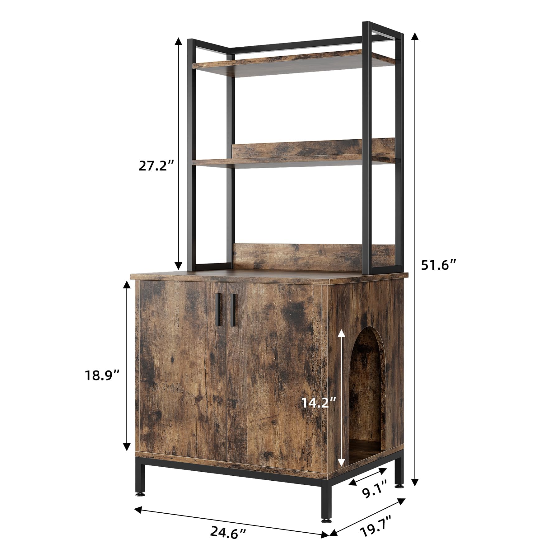 Garvee Litter Box Enclosure Cat Cabinet + Hidden Cat Litter Box + 2 Storage Shelves + Vintage Wood + Indoor Cat House + Rustic Brown