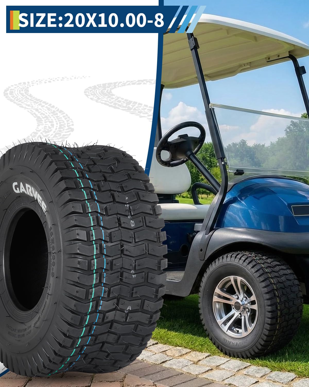 Garvee 2 Pack 15x6.00-6 Lawn Mower Tire V Pattern Tubeless For Lawn & Garden Mowers 15x6-6 4PR Black