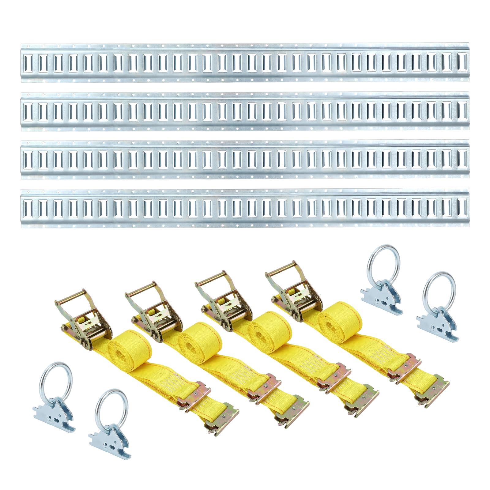 Garvee 4 Pack E-Track Tie-Down Rail Kit, 5FT E Tracks includes 4 Steel Rails & 4 O-Rings & 4 Tie-Offs w/D-Ring, Versatile Trailer Securing Accessories for Trailers, Truck Bed