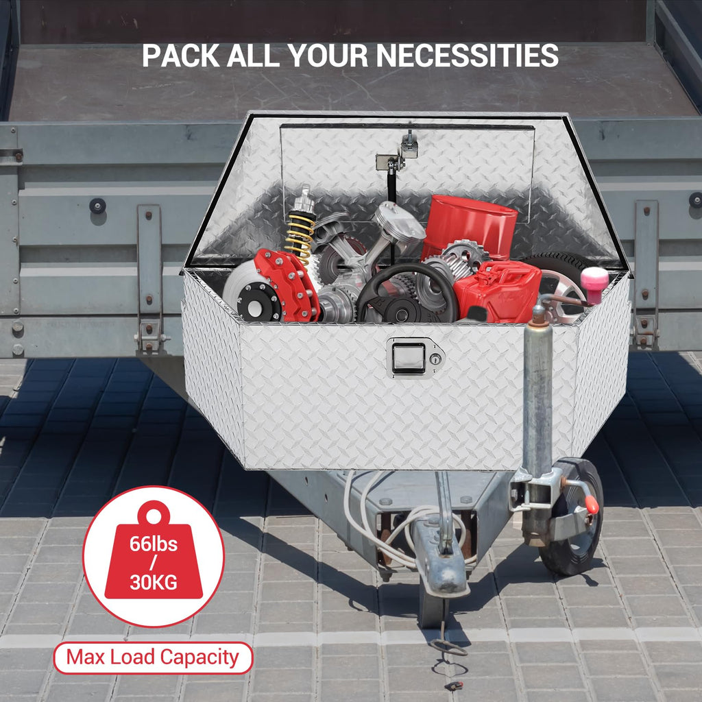 Garvee 39Inch Trailer Tongue Boxes,Heavy Duty Aluminum Trailer Tool Box With Lock and Keys,Diamond Plate Storage Box,Waterproof Trailer Box for Pick Up Truck Bed,RV Trailer
